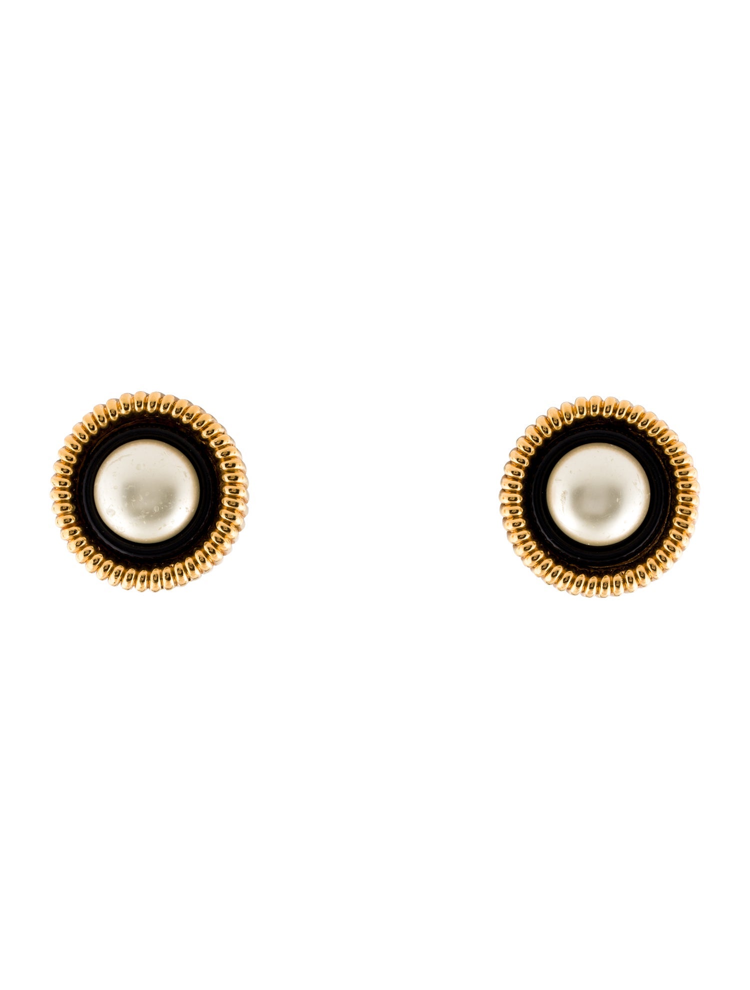 Chanel Vintage Faux Pearl & Enamel Clip-On Earrings