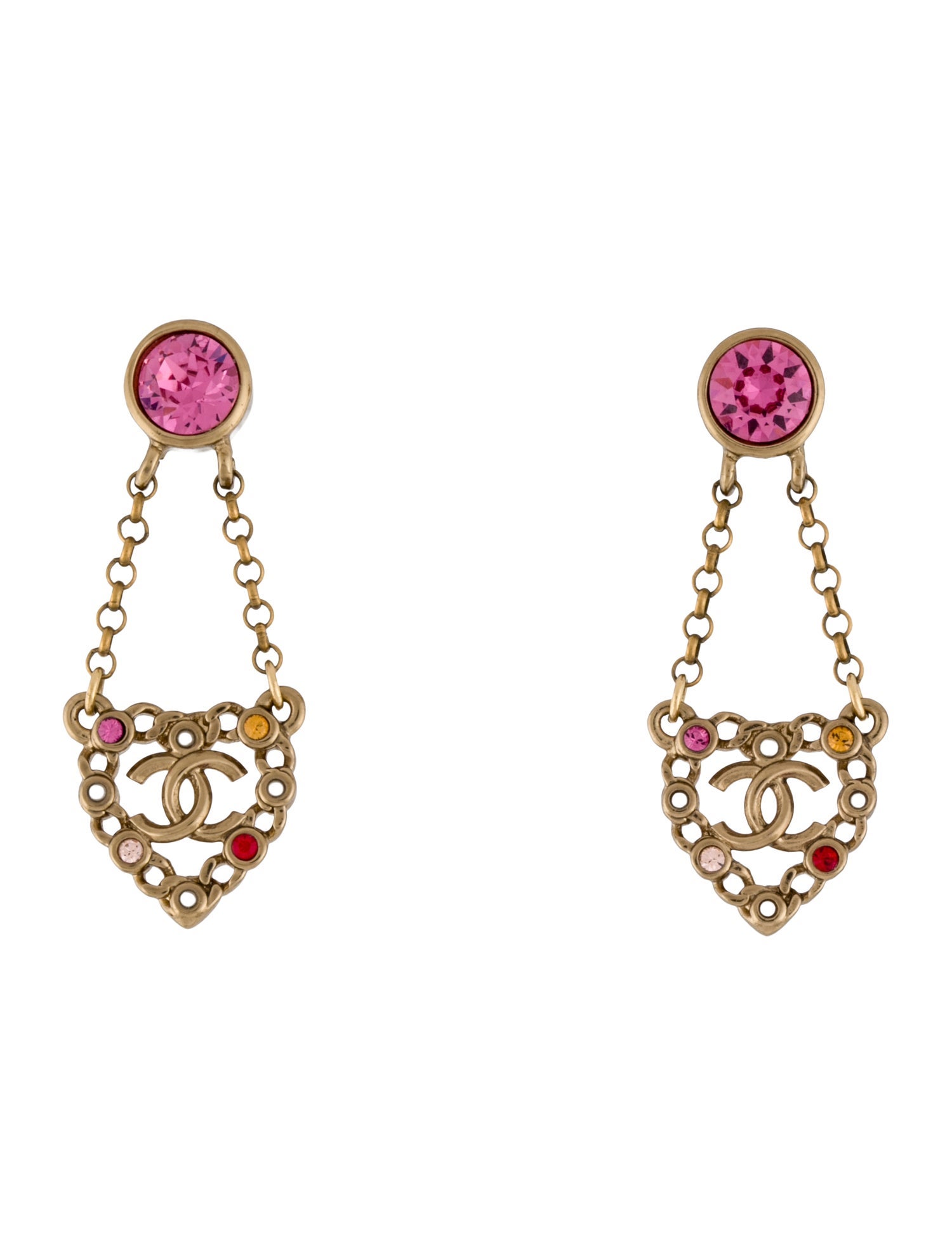 Chanel 2021 Faux Pearl & Strass CC Heart Drop Earrings