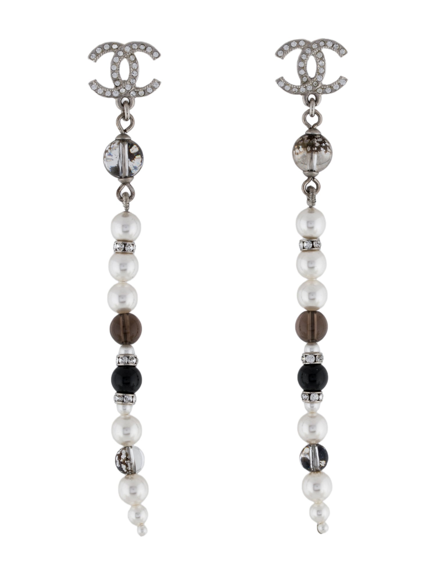 Chanel 2019 Faux Pearl & Strass CC Drop Earrings