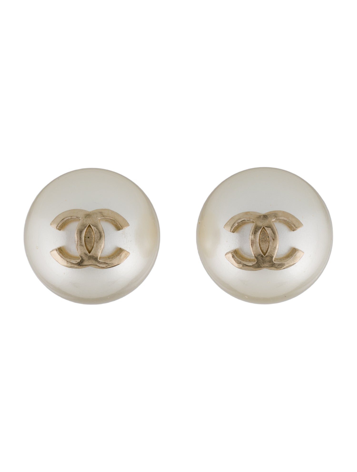 Chanel Faux Pearl CC Stud Earrings