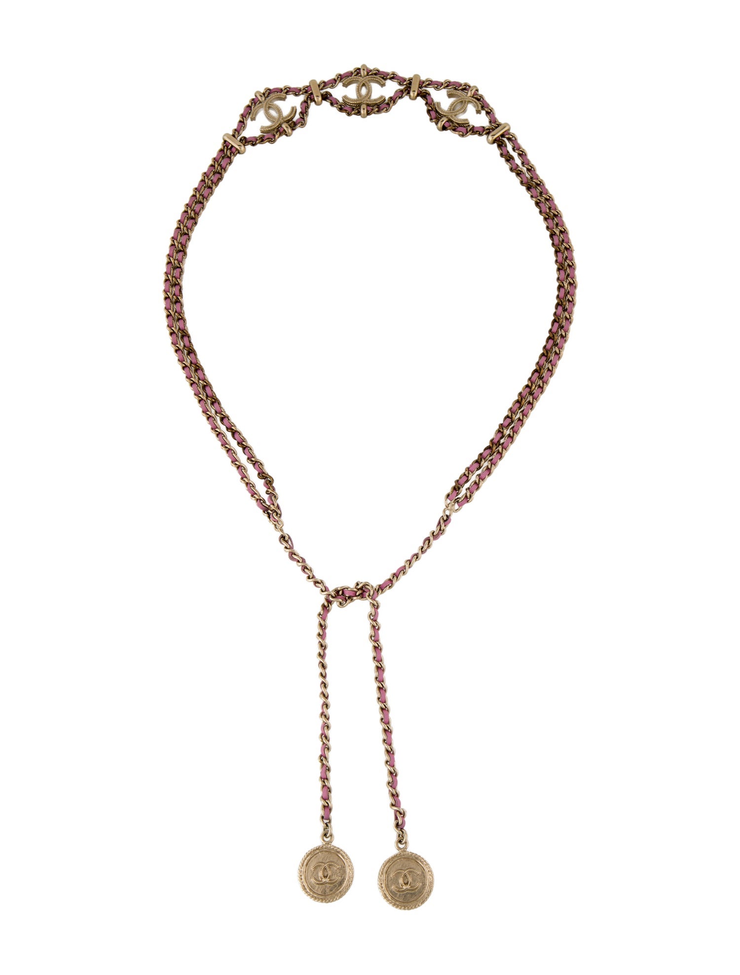 Chanel Leather CC Lariat Necklace