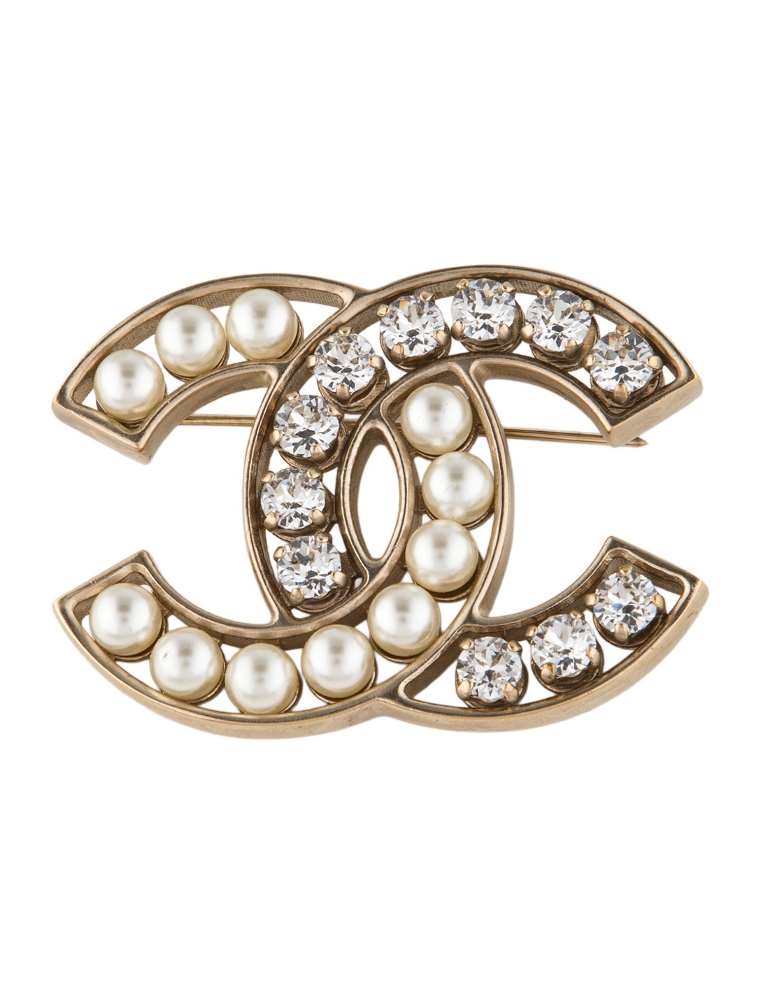 Chanel Faux Pearl & Strass CC Brooch