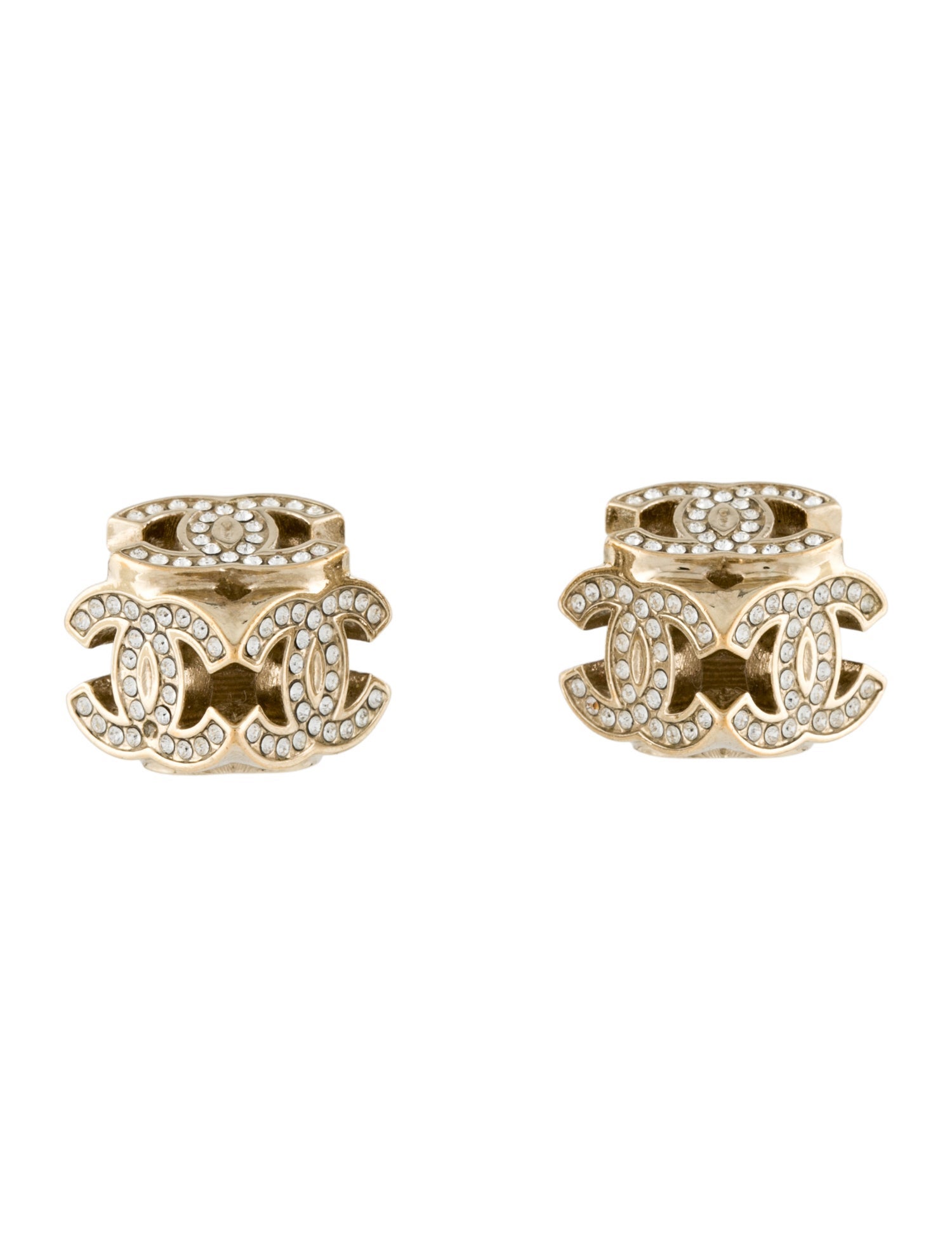 Chanel 2023 Strass CC Stud Earrings