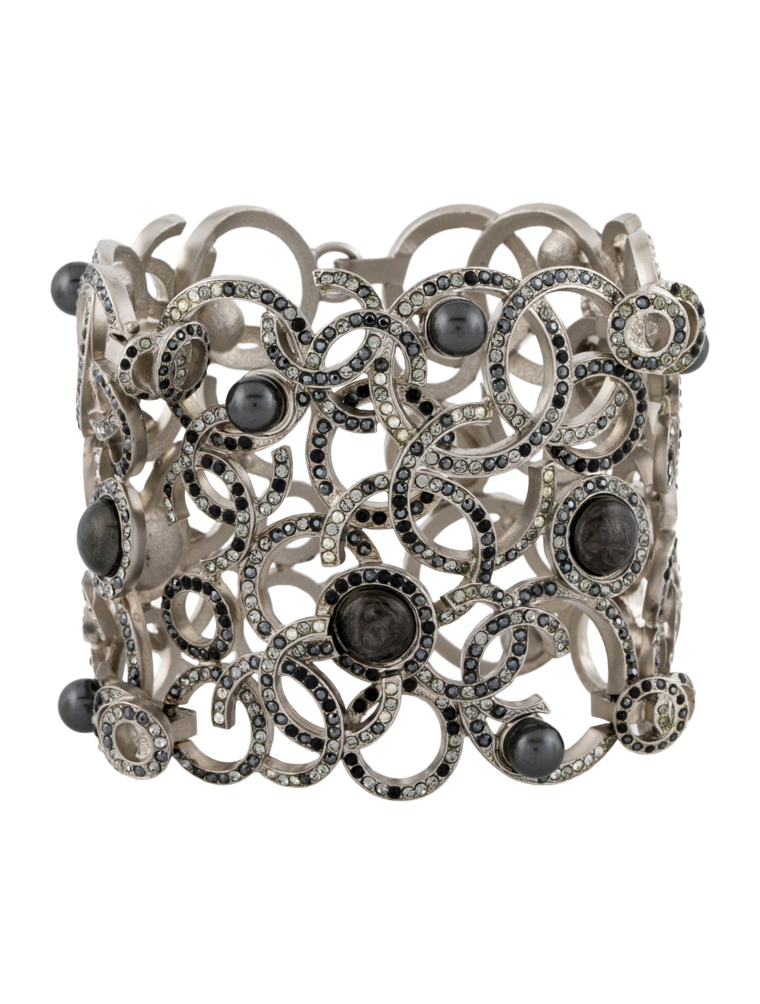 Chanel Faux Pearl, Strass & Resin CC Wide Bangle Bracelet