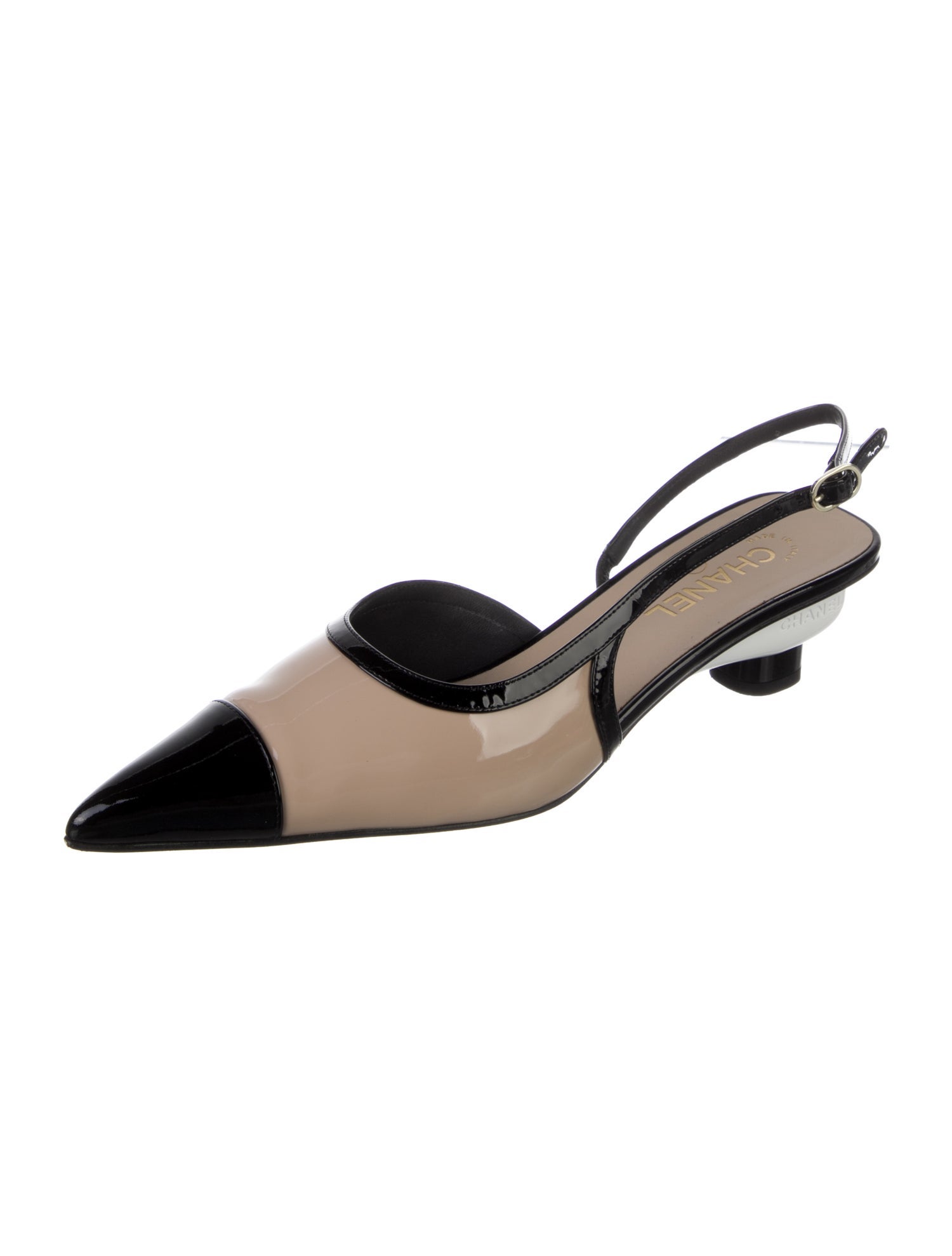 Chanel Patent Leather Colorblock Pattern Slingback Pumps