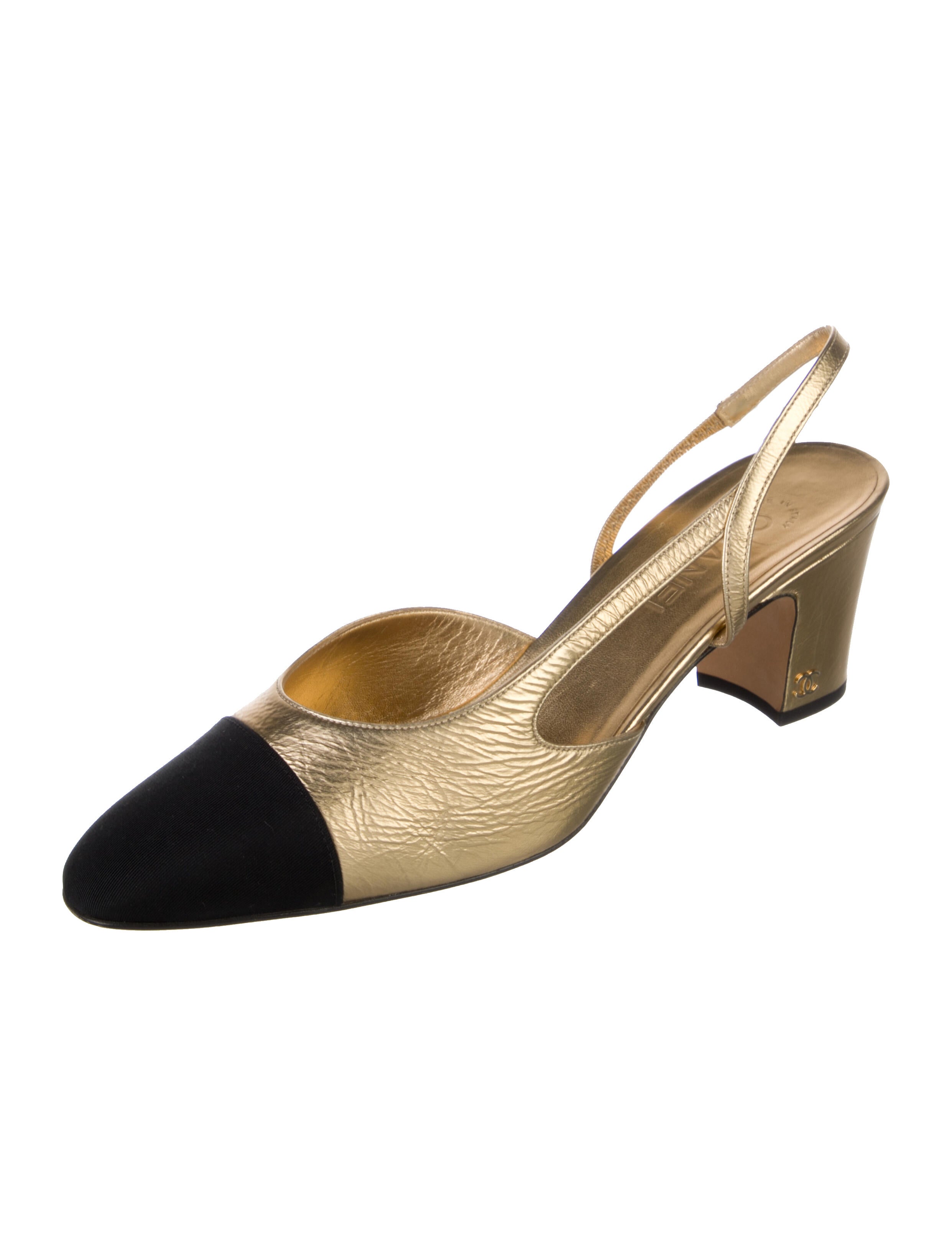 Chanel Interlocking CC Logo Leather Slingback Pumps