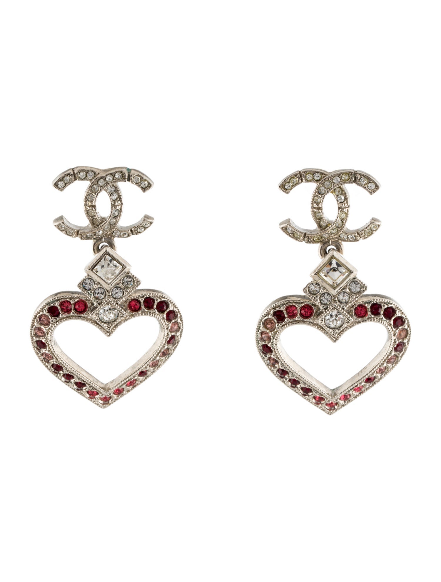 Chanel Strass CC Heart Drop Earrings