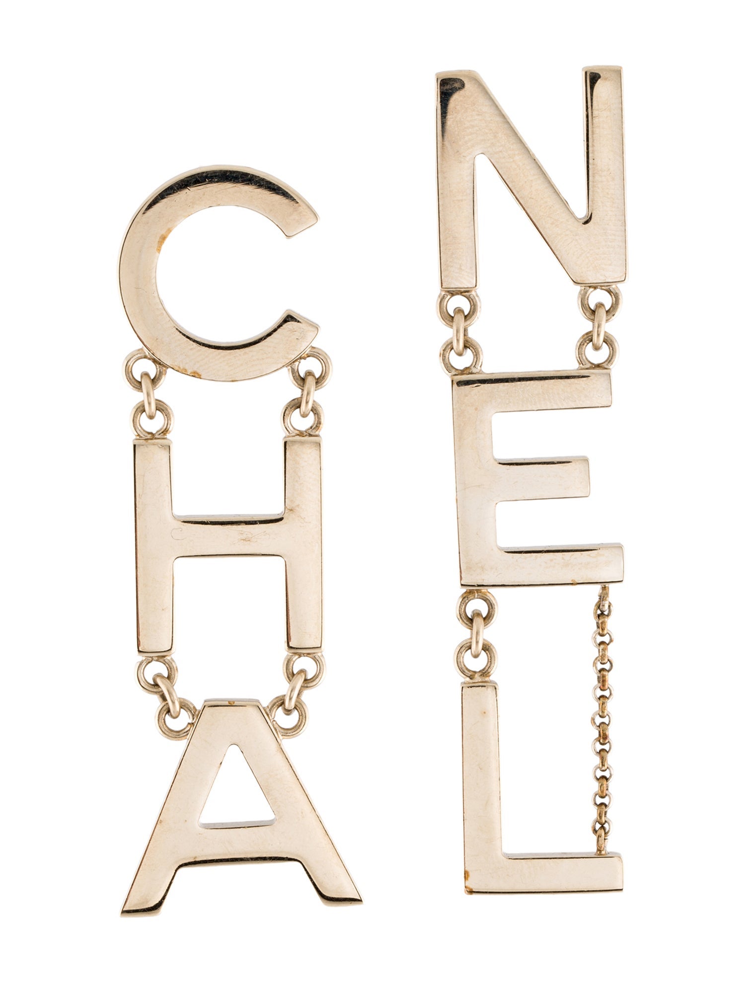 Chanel 'CHA-NEL' Drop Earrings