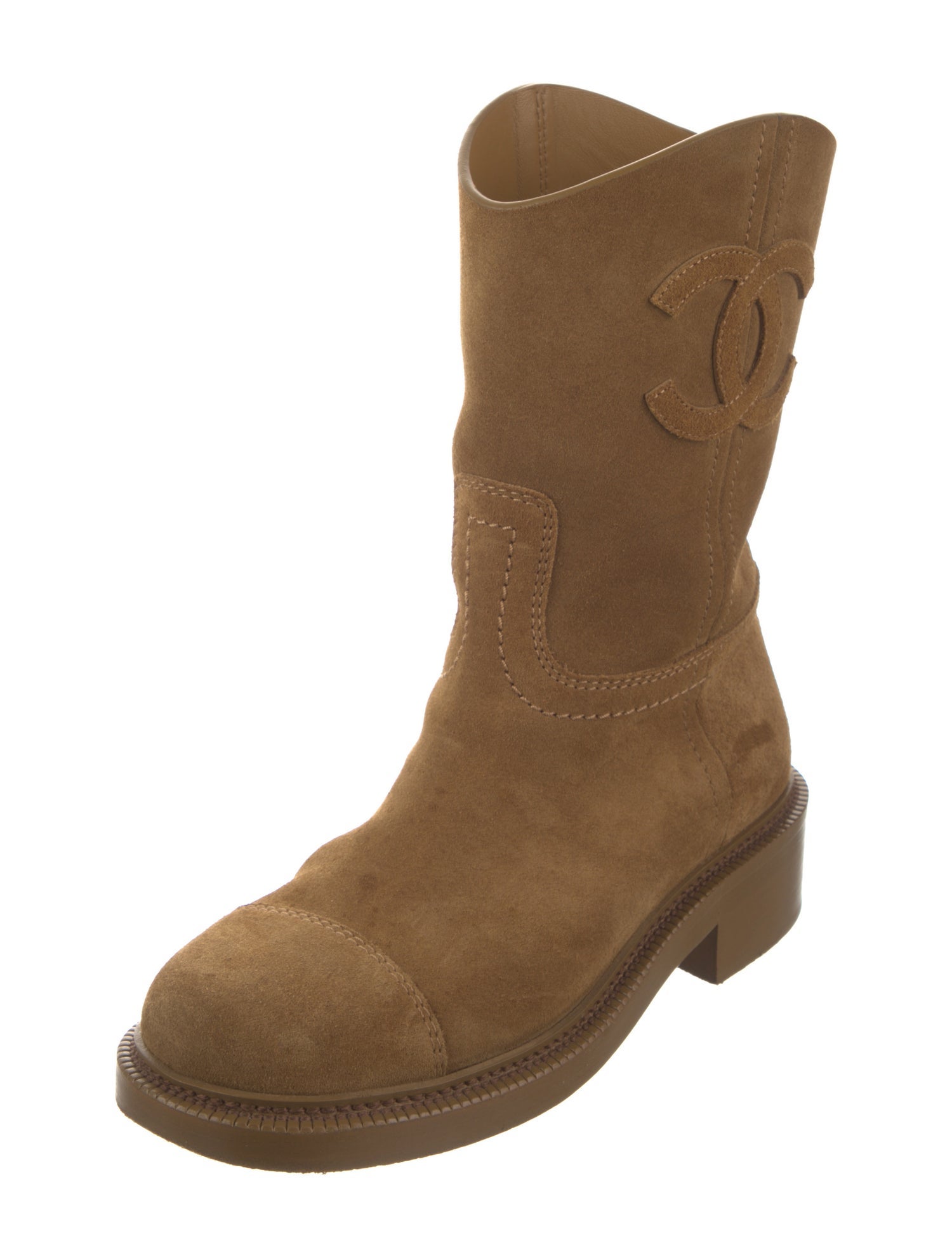 Chanel Interlocking CC Logo Suede Western Boots