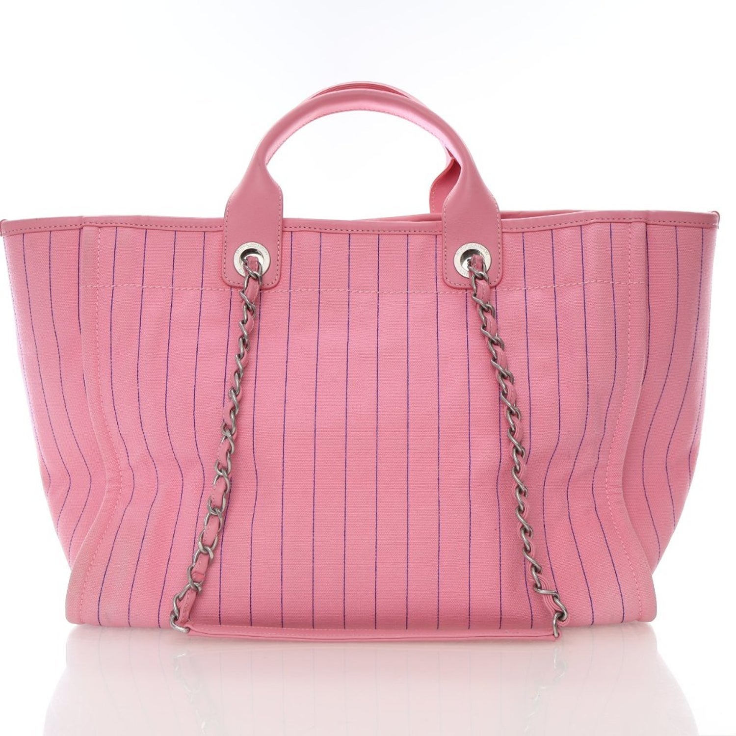 Chanel Medium Pinstriped Canvas Deauville Tote
