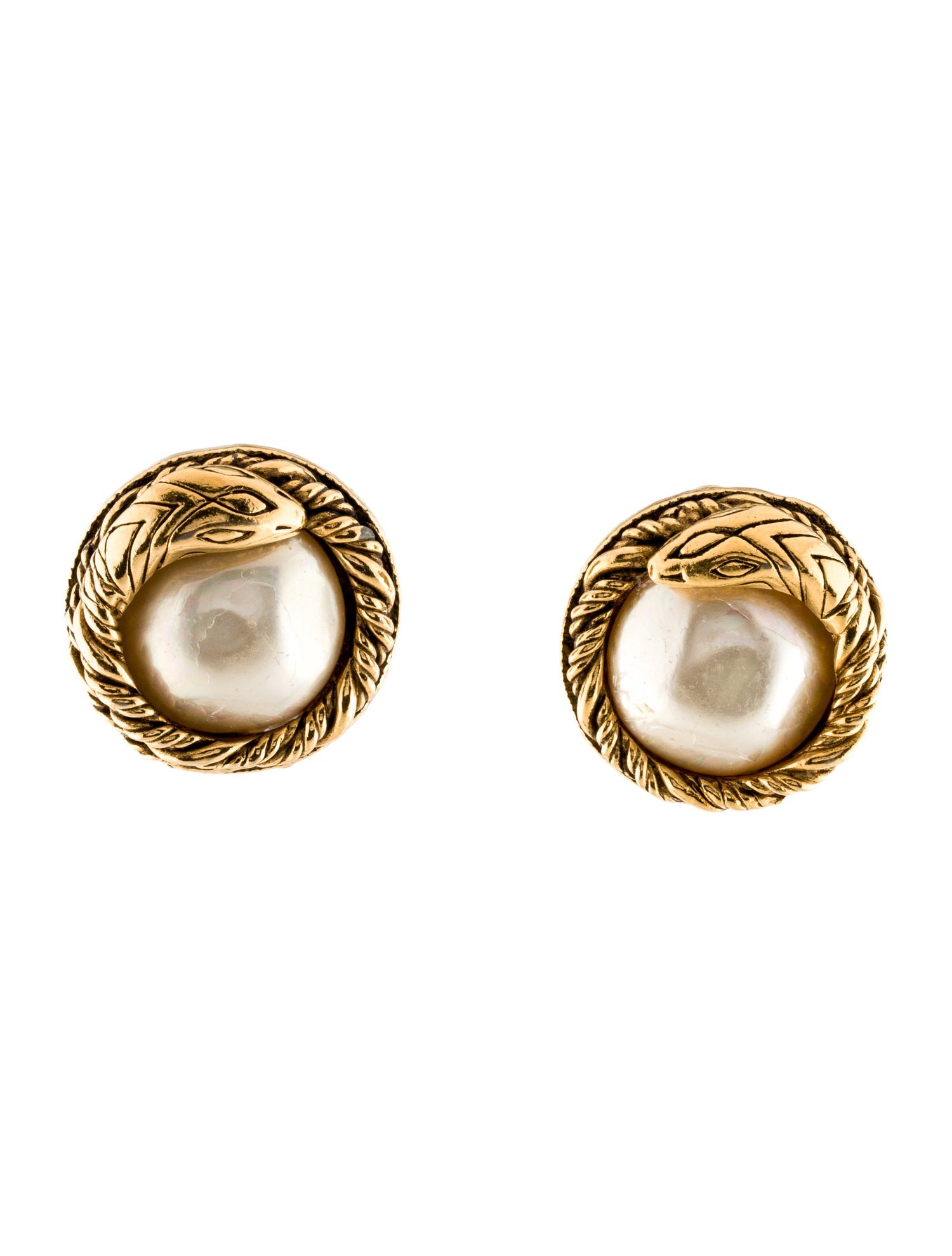 Chanel Vintage Faux Pearl Snake Clip-On Earrings