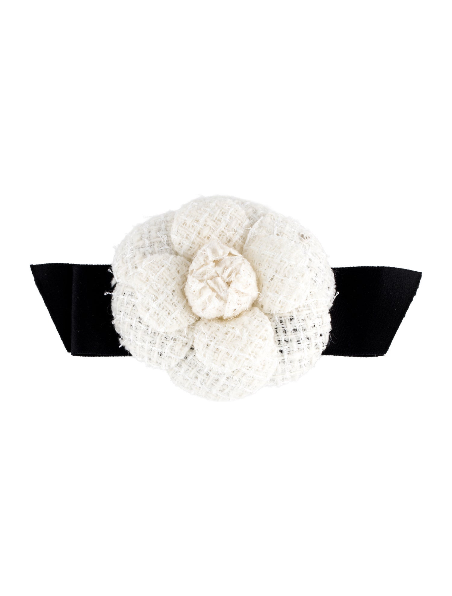 Chanel 2020 Tweed Camellia Ribbon Brooch
