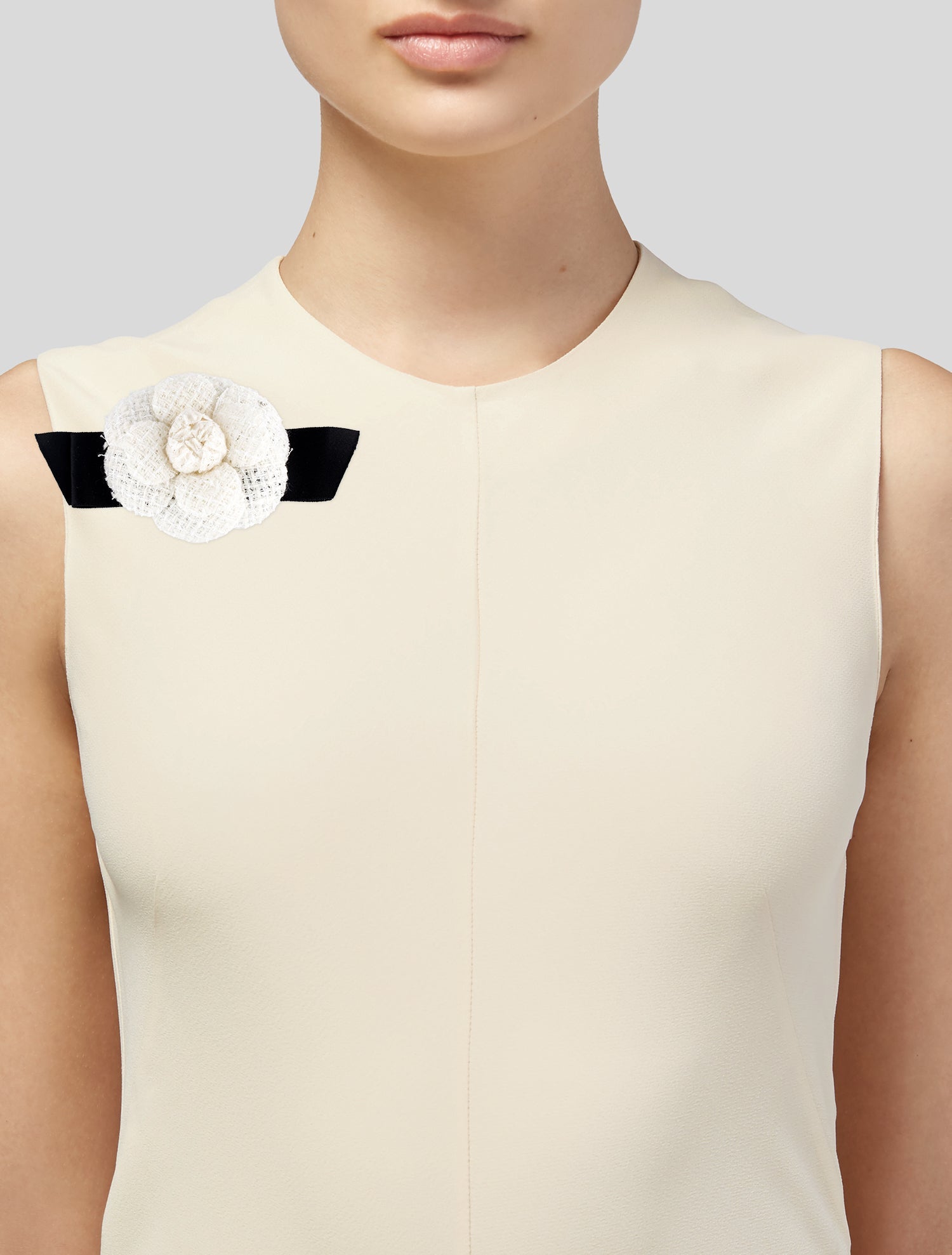 Chanel 2020 Tweed Camellia Ribbon Brooch