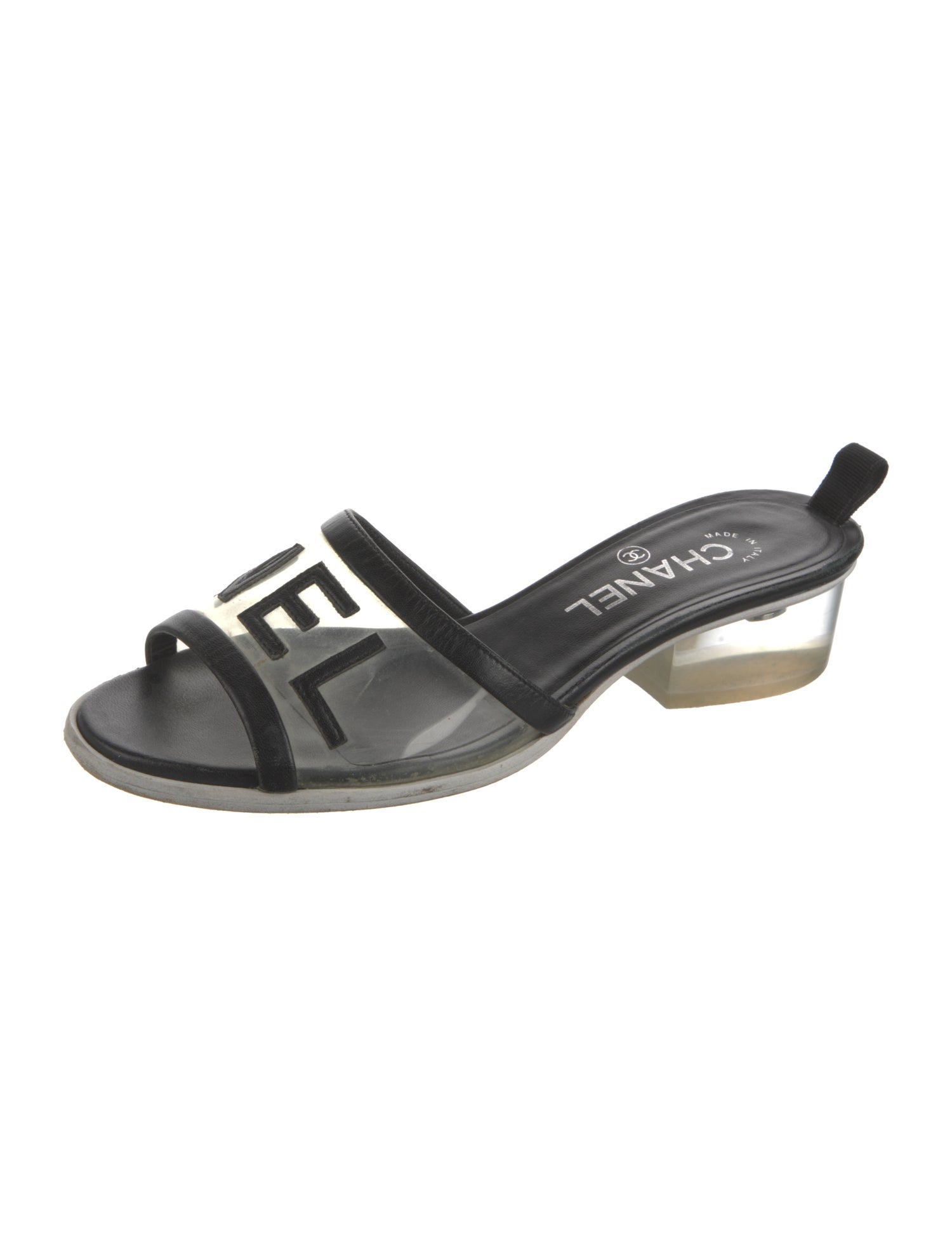 Chanel Interlocking CC Logo Leather Slingback Sandals