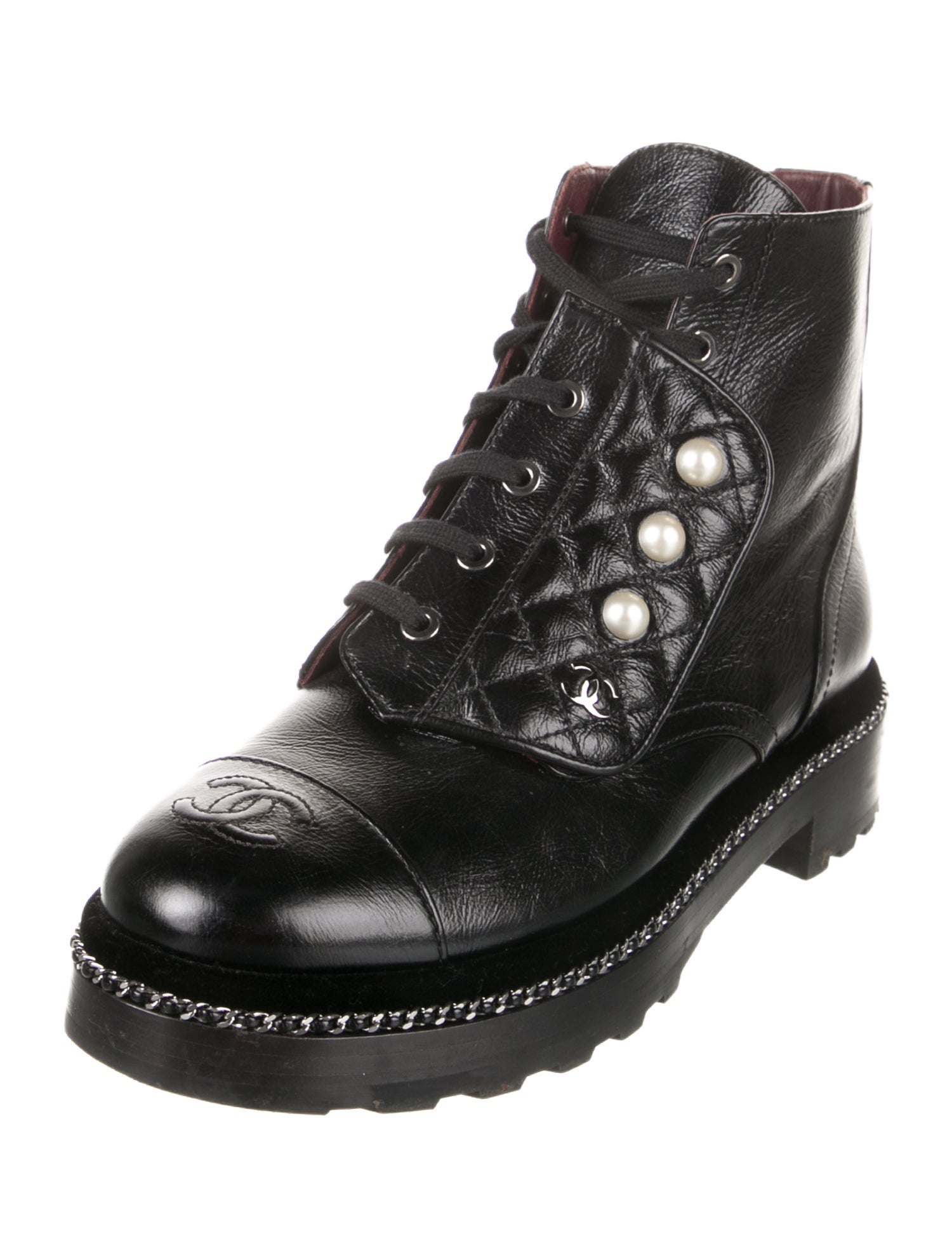 Chanel 2018 Interlocking CC Logo Combat Boots