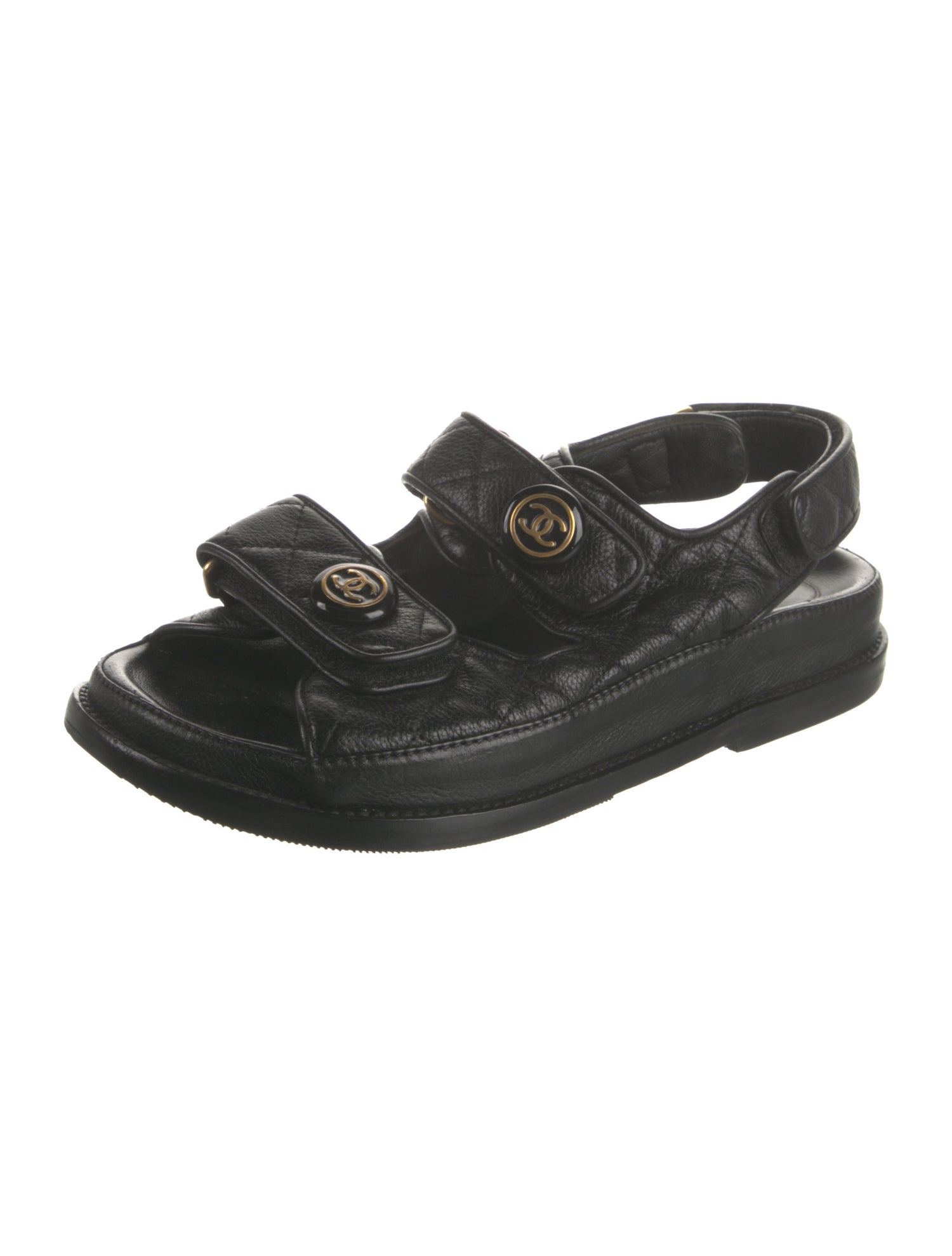 Chanel Interlocking CC Logo Leather Slingback Sandals