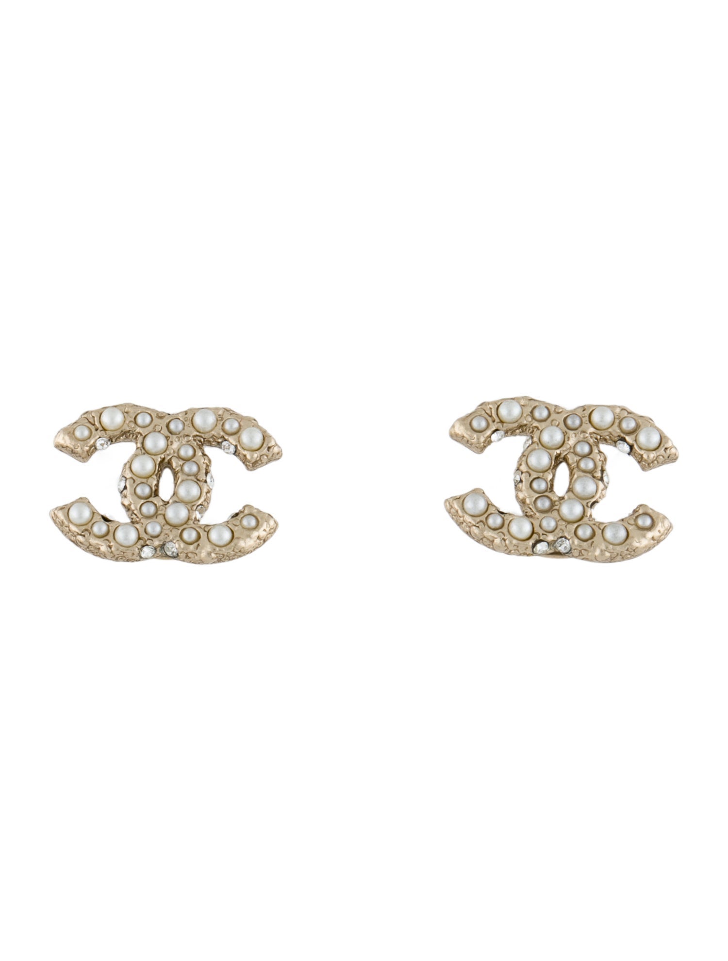 Chanel Faux Pearl & Strass CC Stud Earrings
