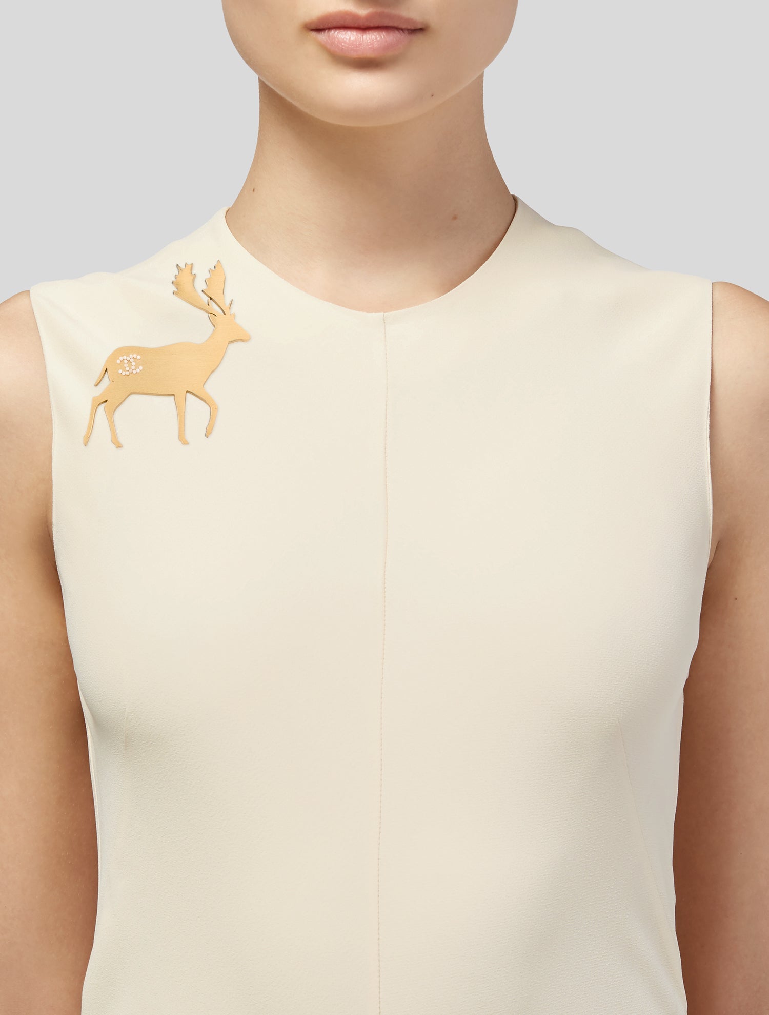 Chanel Faux Pearl CC Deer Brooch