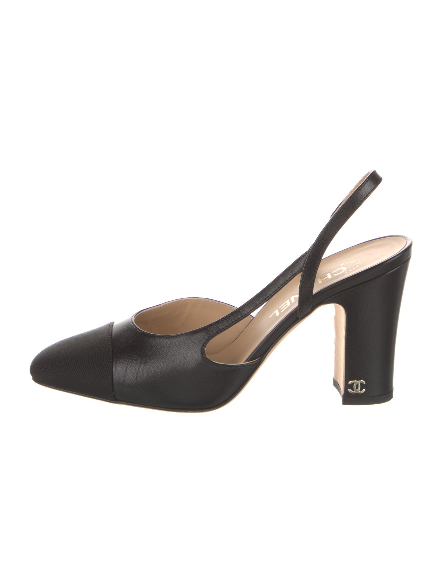Chanel Interlocking CC Logo Leather Slingback Pumps