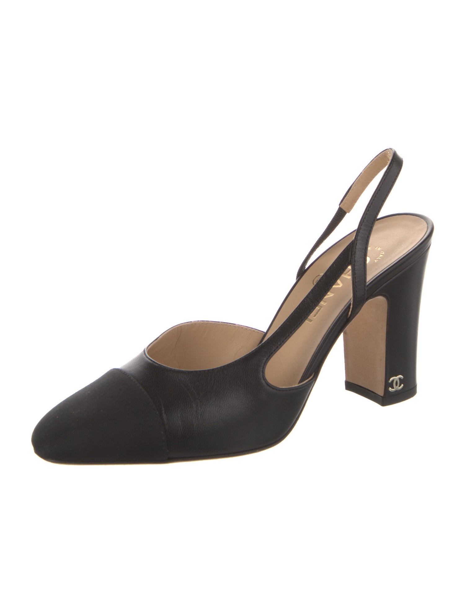 Chanel Interlocking CC Logo Leather Slingback Pumps