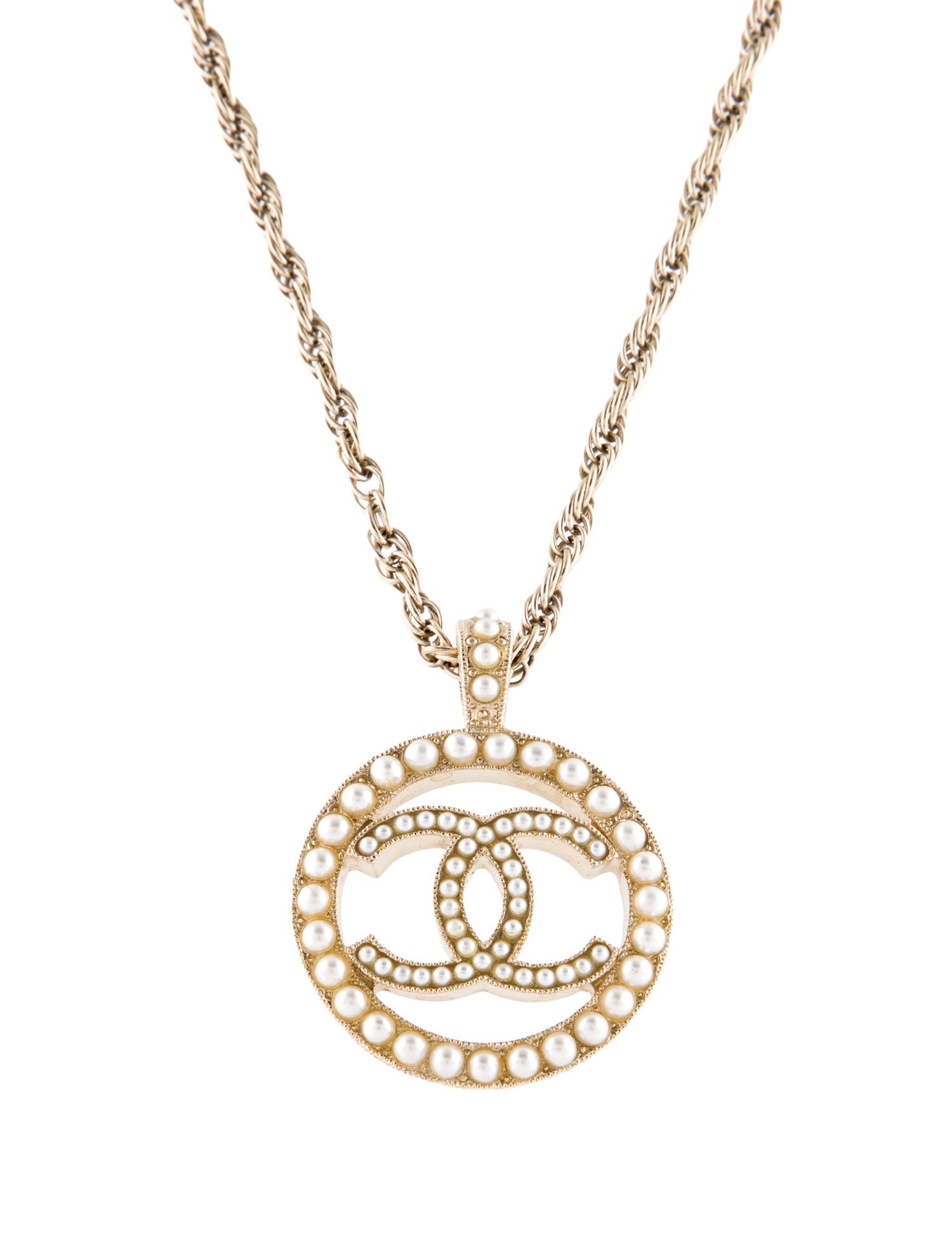 Chanel Faux Pearl CC Pendant Necklace