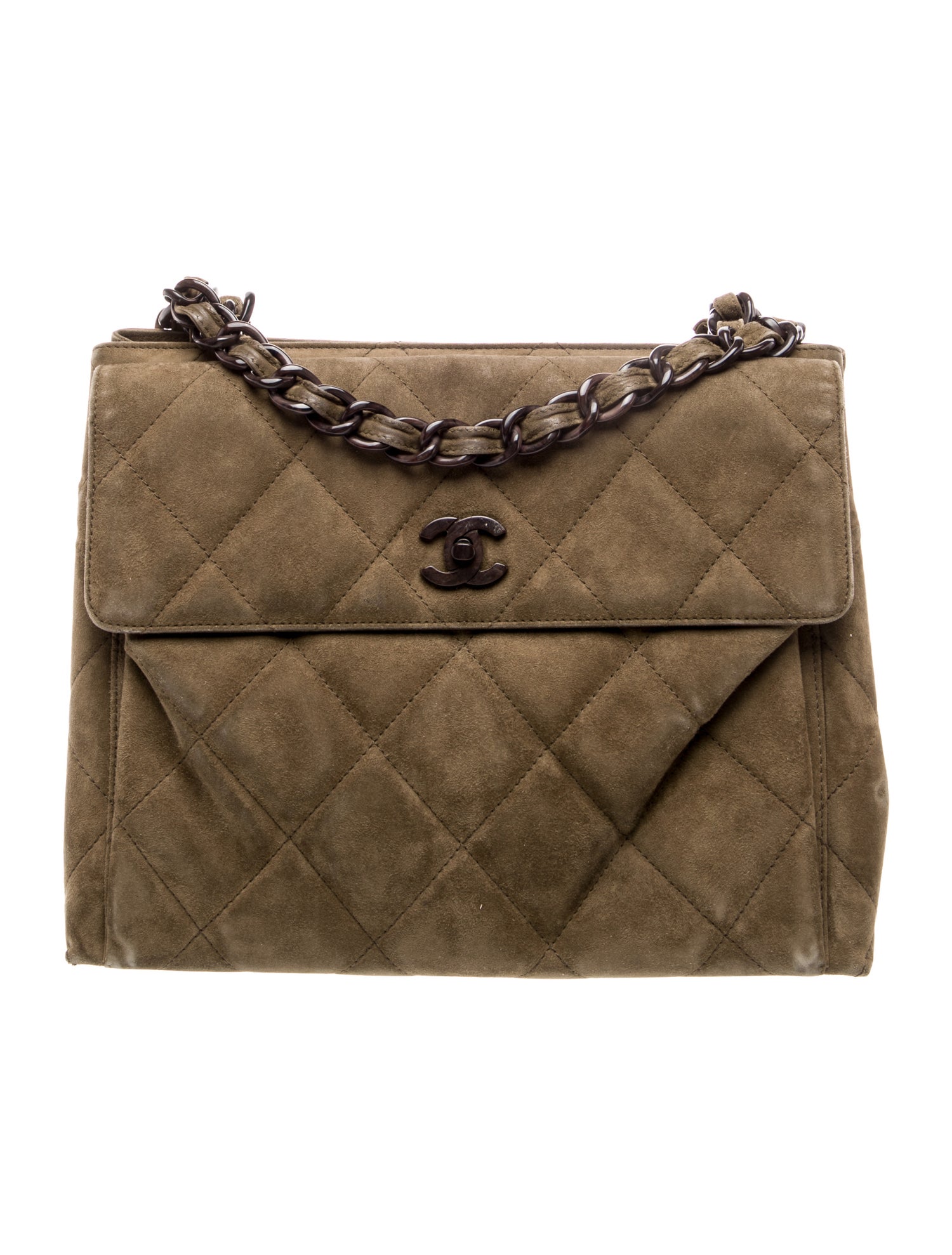 Chanel CC Suede Accordion Flap Bag - Brown Shoulder Bags, Handbags