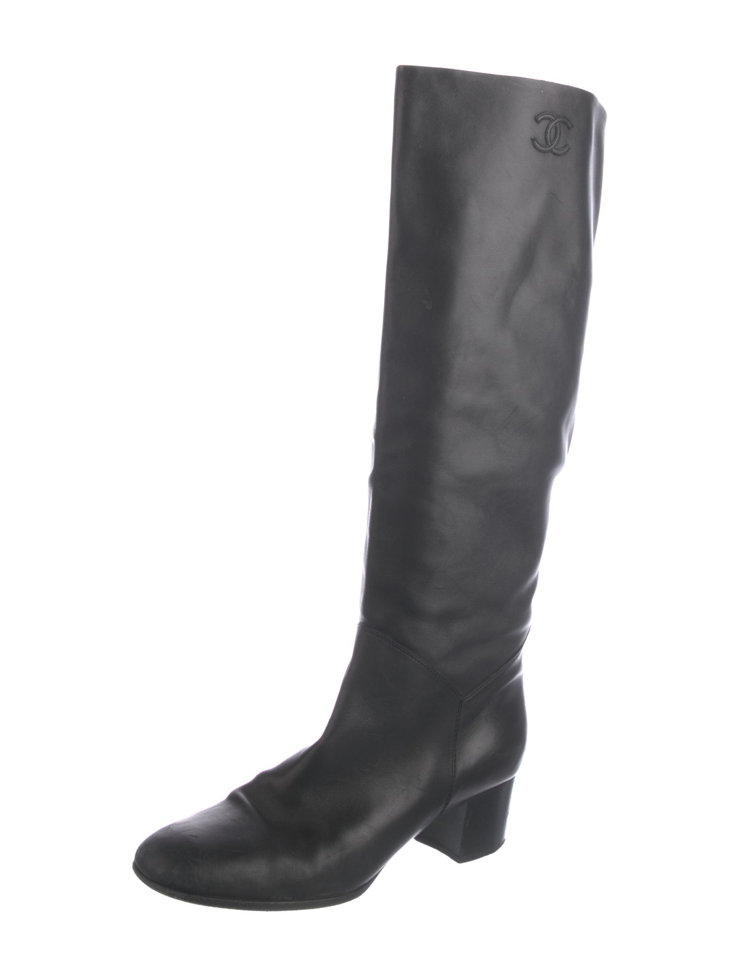 Chanel Interlocking CC Logo Leather Riding Boots