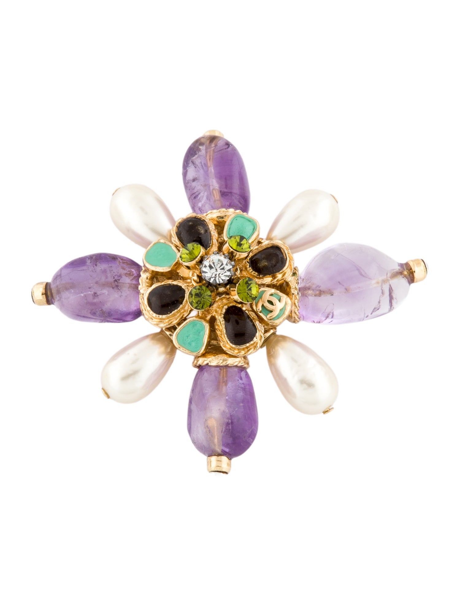 Chanel Vintage Gripoix, Faux Pearl, Strass & Resin Pin Brooch