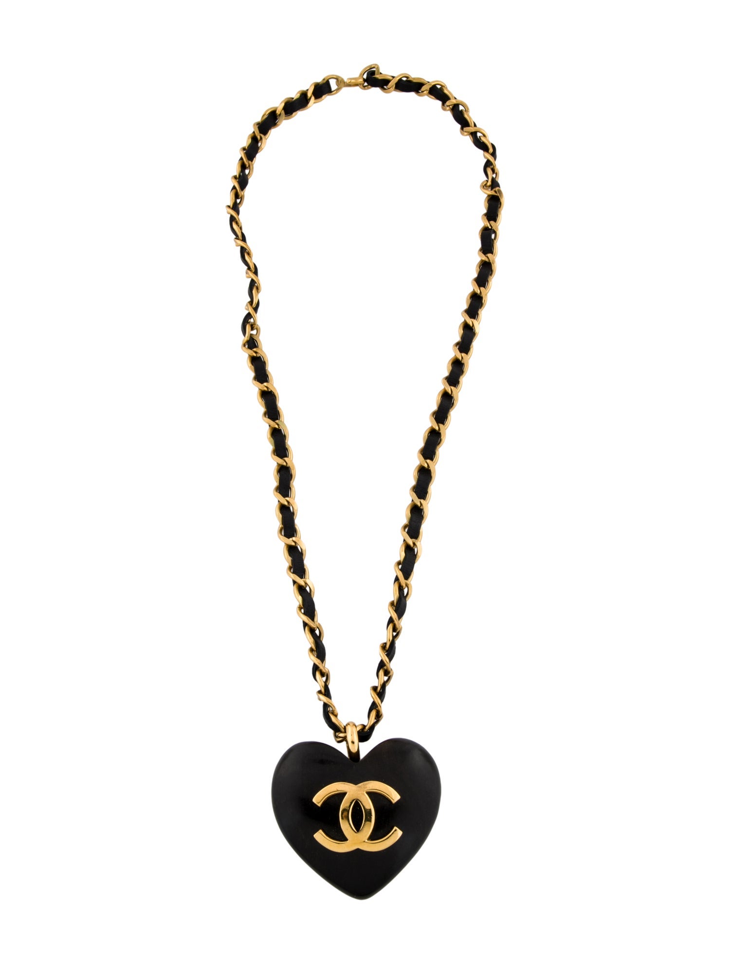 Chanel Leather & Wood CC Heart Pendant Necklace
