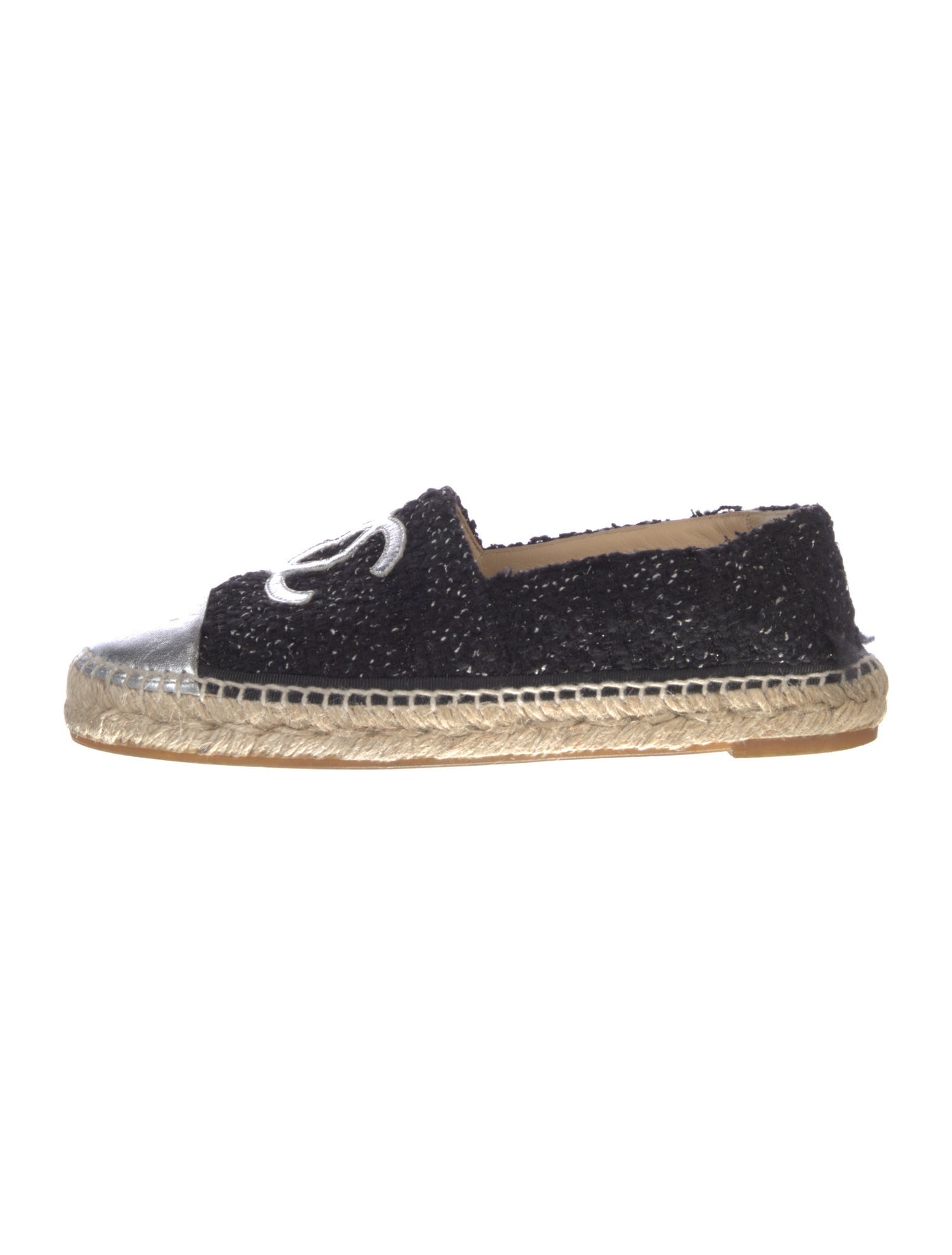 Chanel Interlocking CC Logo Tweed Espadrilles
