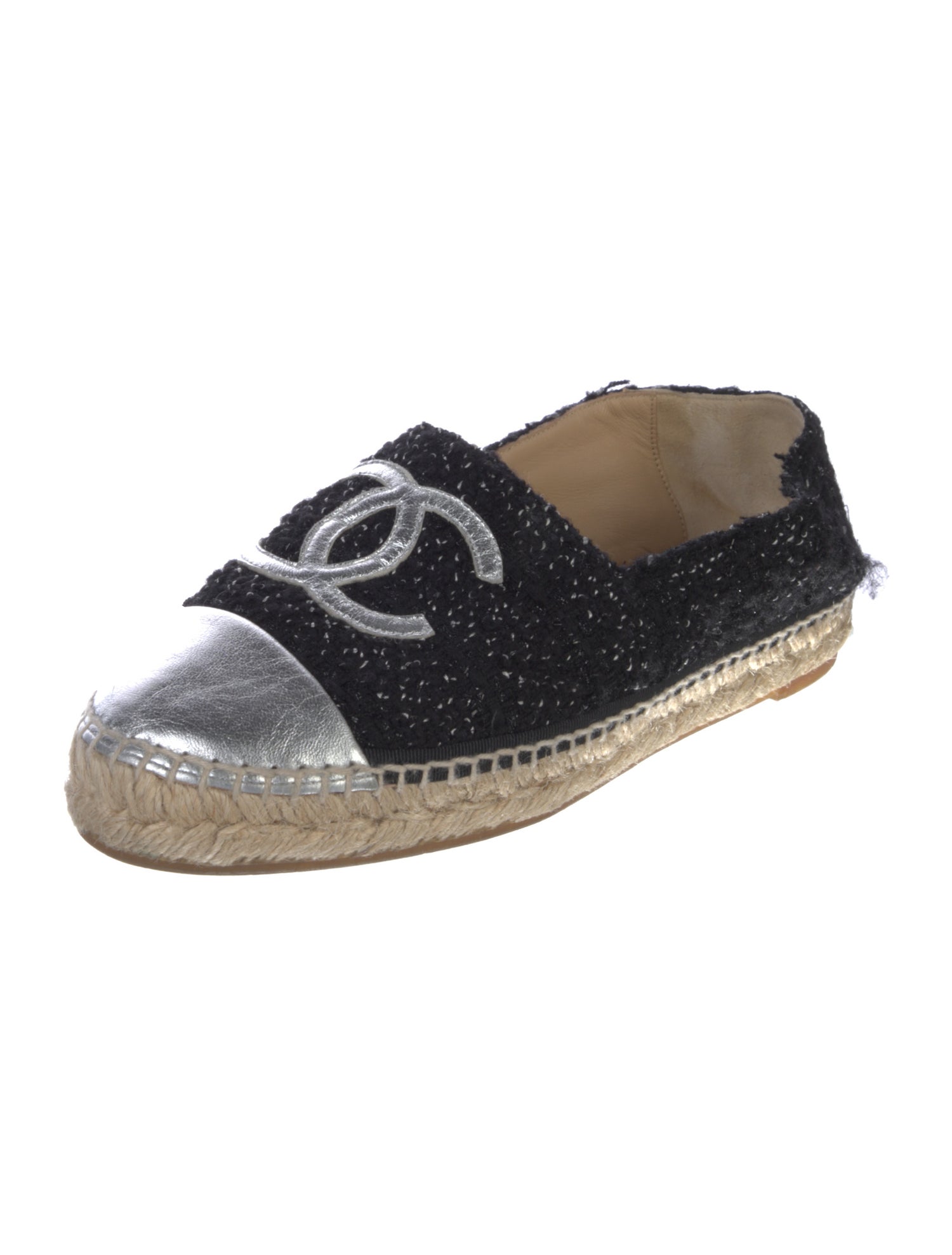 Chanel Interlocking CC Logo Tweed Espadrilles