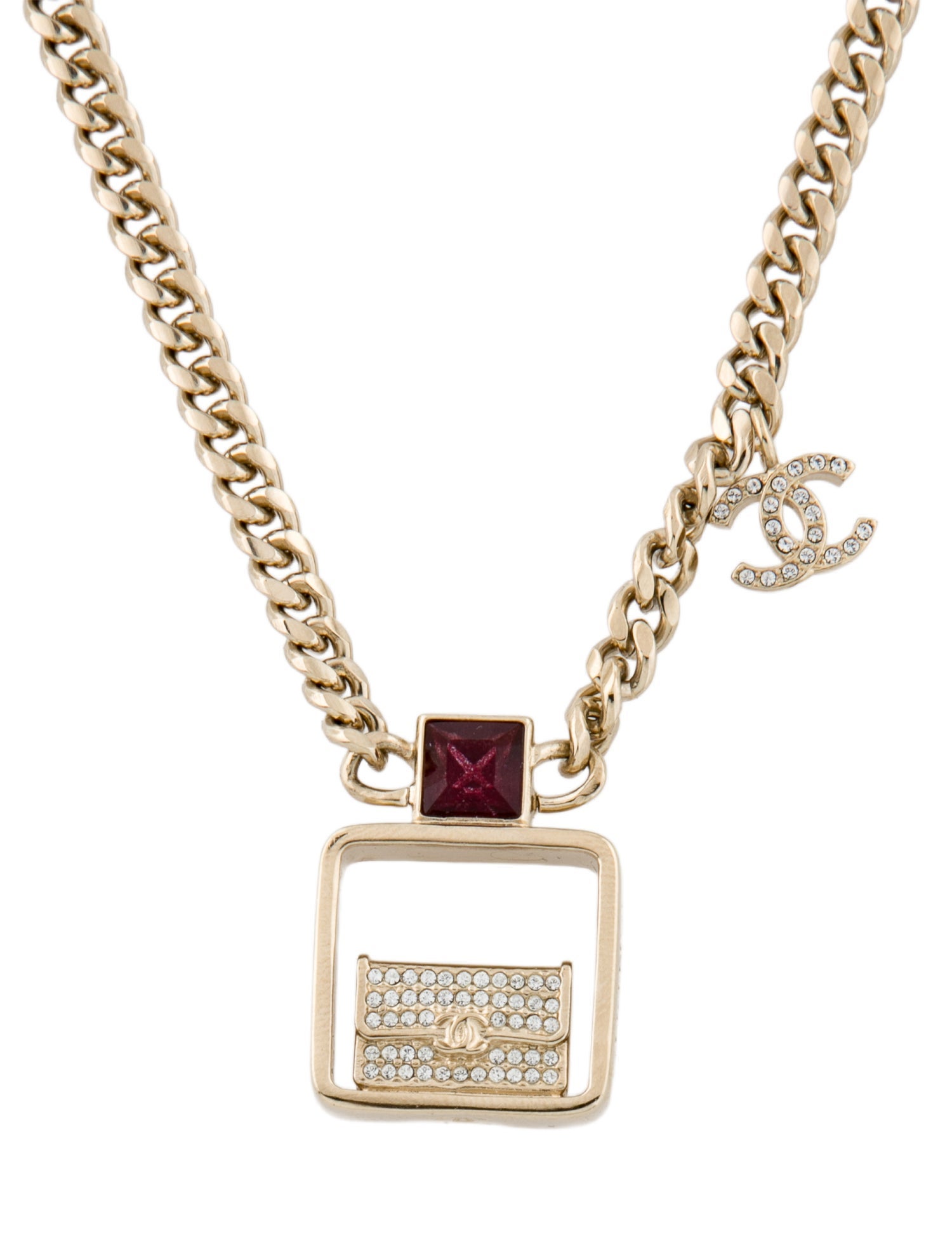Chanel Strass Perfume Bottle CC Pendant Necklace