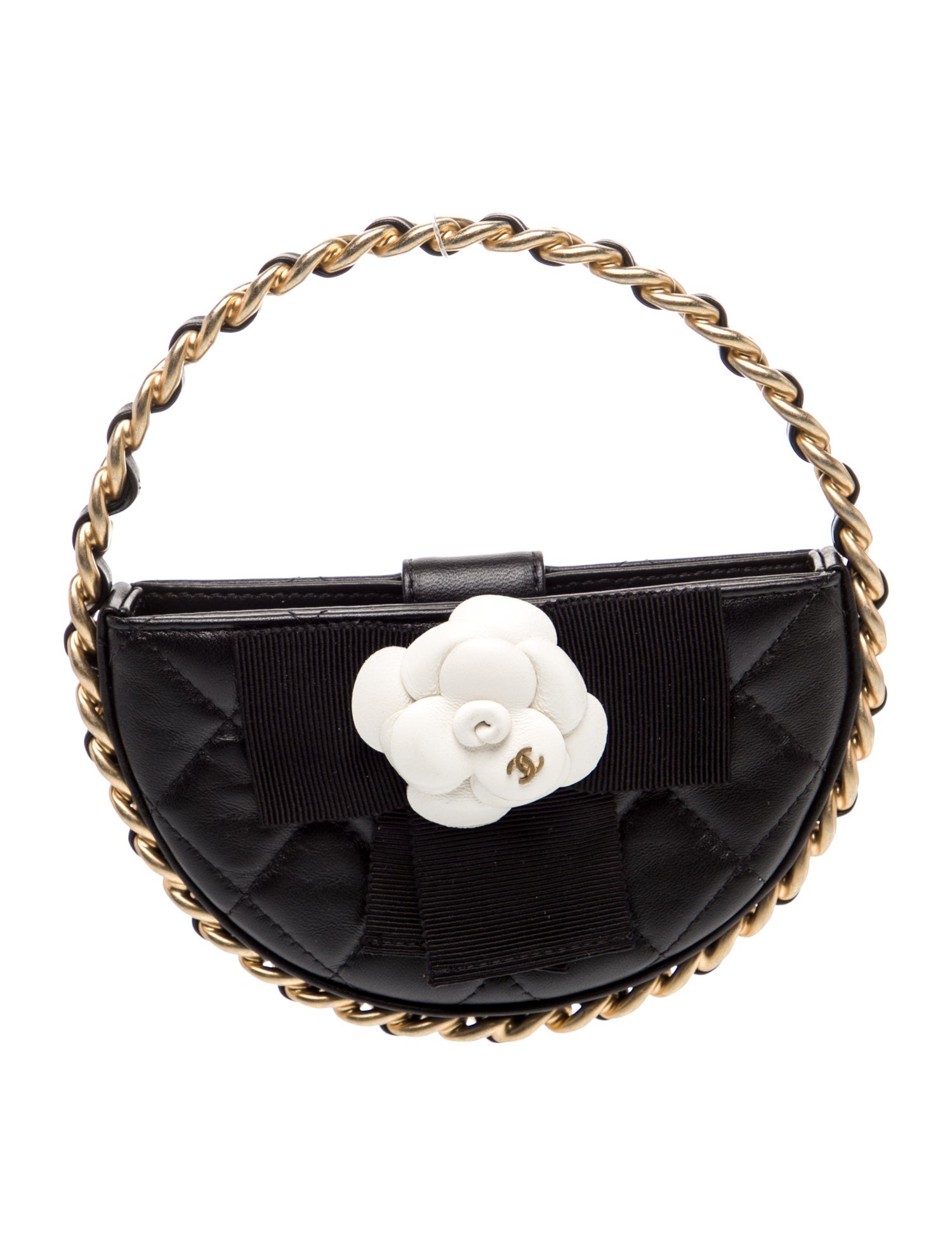 Chanel 2023 Round Camellia Chain Clutch