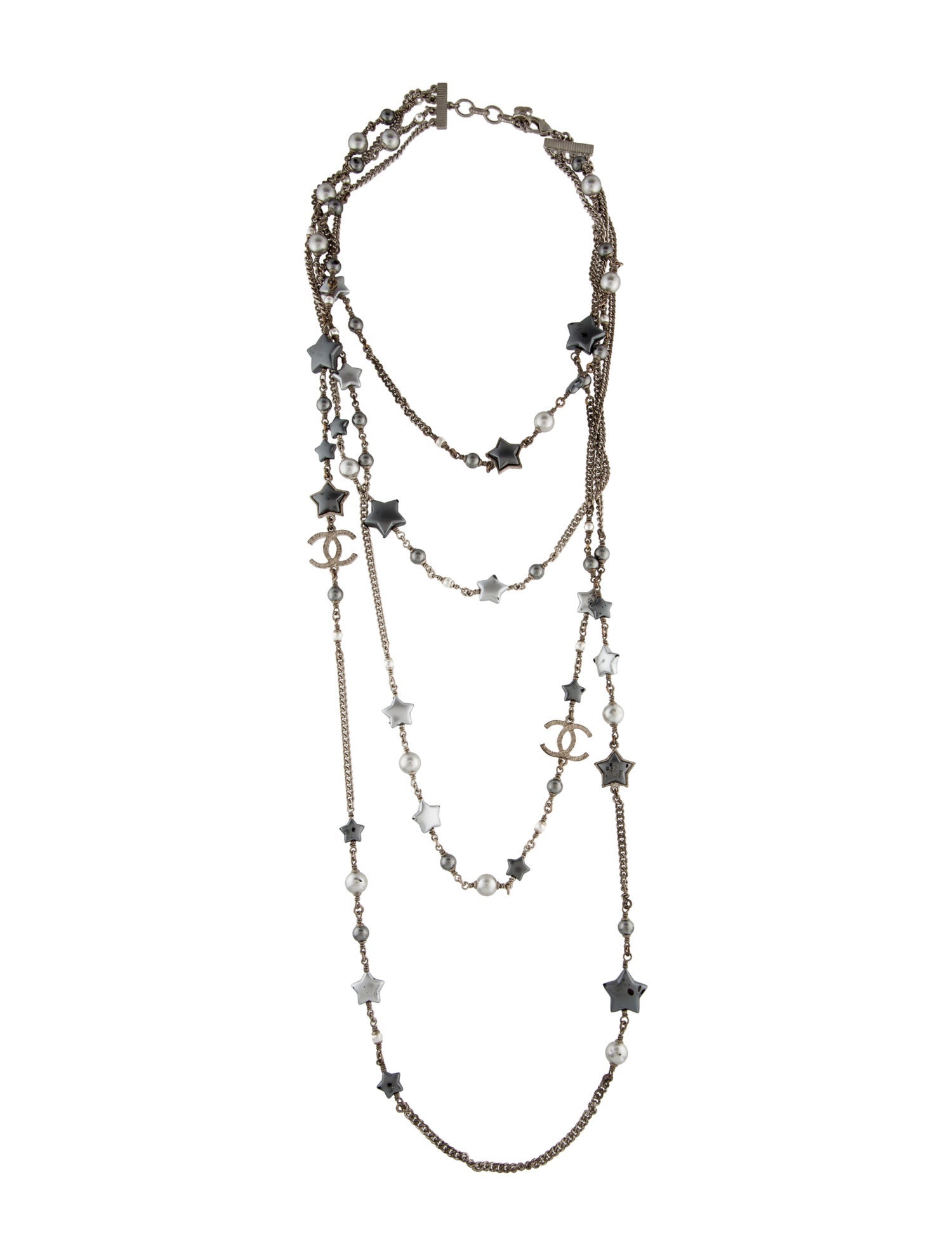 Chanel Faux Pearl & Resin CC Star Multistrand Station Necklace
