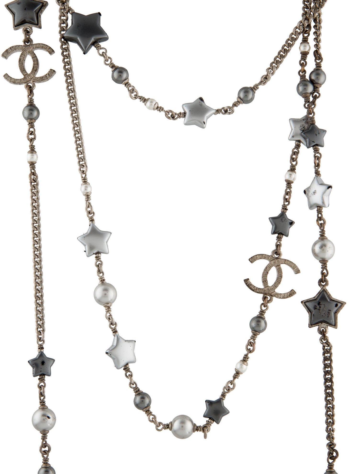 Chanel Faux Pearl & Resin CC Star Multistrand Station Necklace