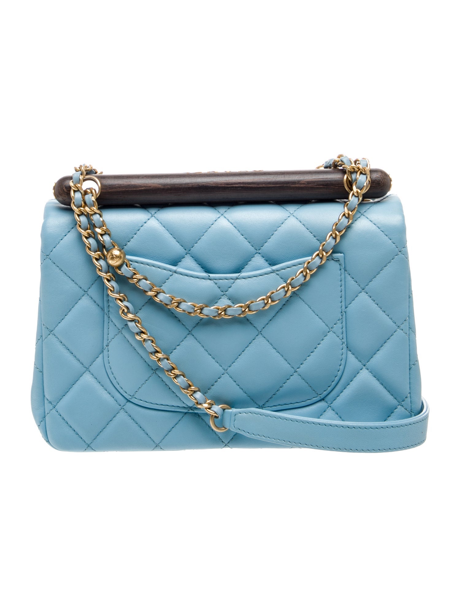 Chanel 2023 Small Wenge Wood Top Handle Flap Bag - Blue Crossbody