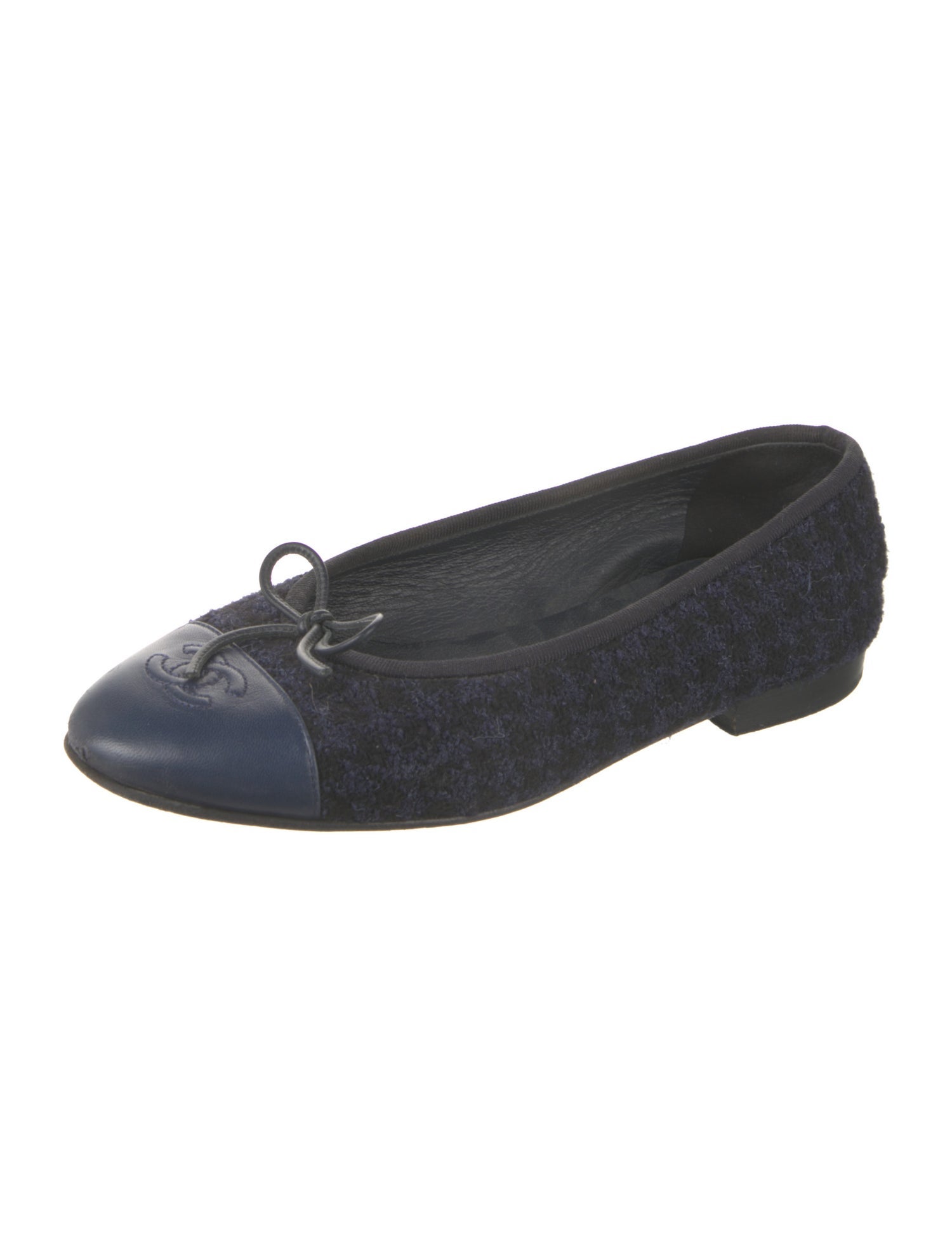 Chanel Interlocking CC Logo Tweed Ballet Flats