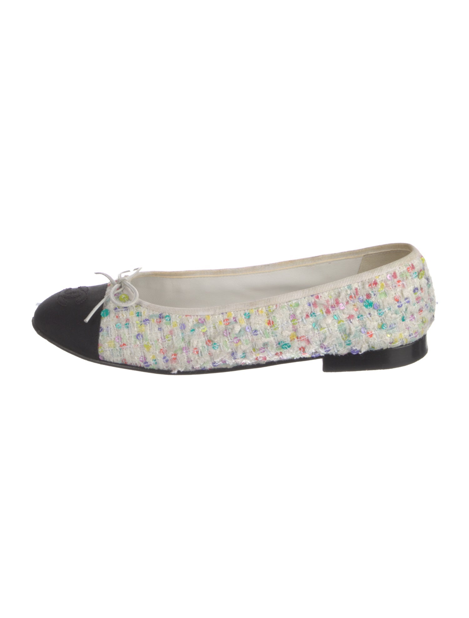 Chanel Interlocking CC Logo Tweed Ballet Flats