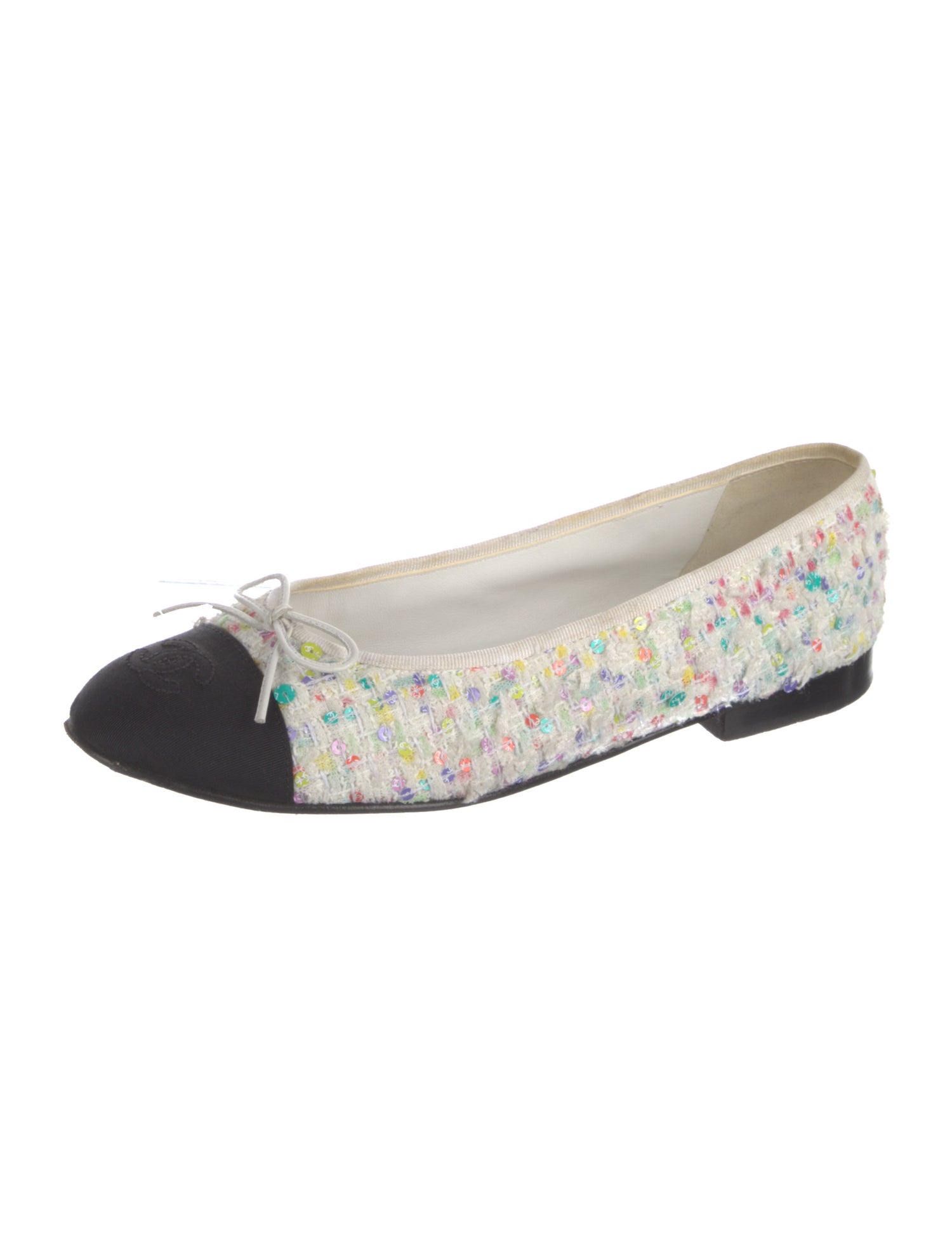 Chanel Interlocking CC Logo Tweed Ballet Flats