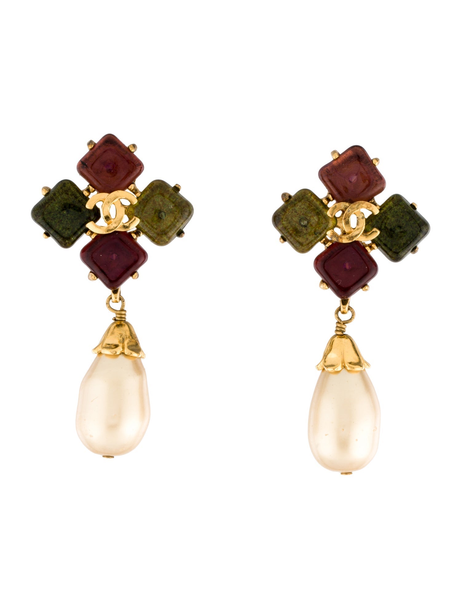 Chanel Vintage Faux Pearl & Gripoix CC Drop Earrings