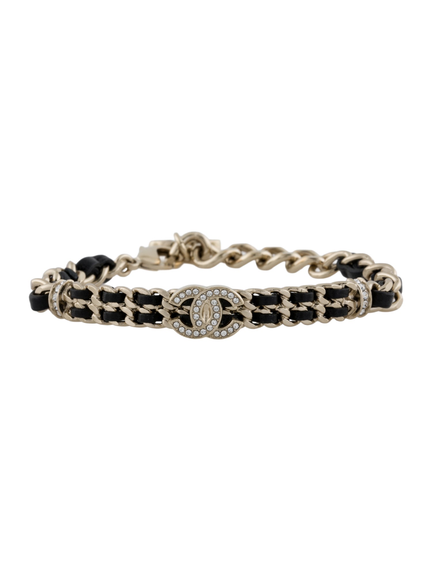 Chanel 2021 Leather & Strass CC Link Bracelet