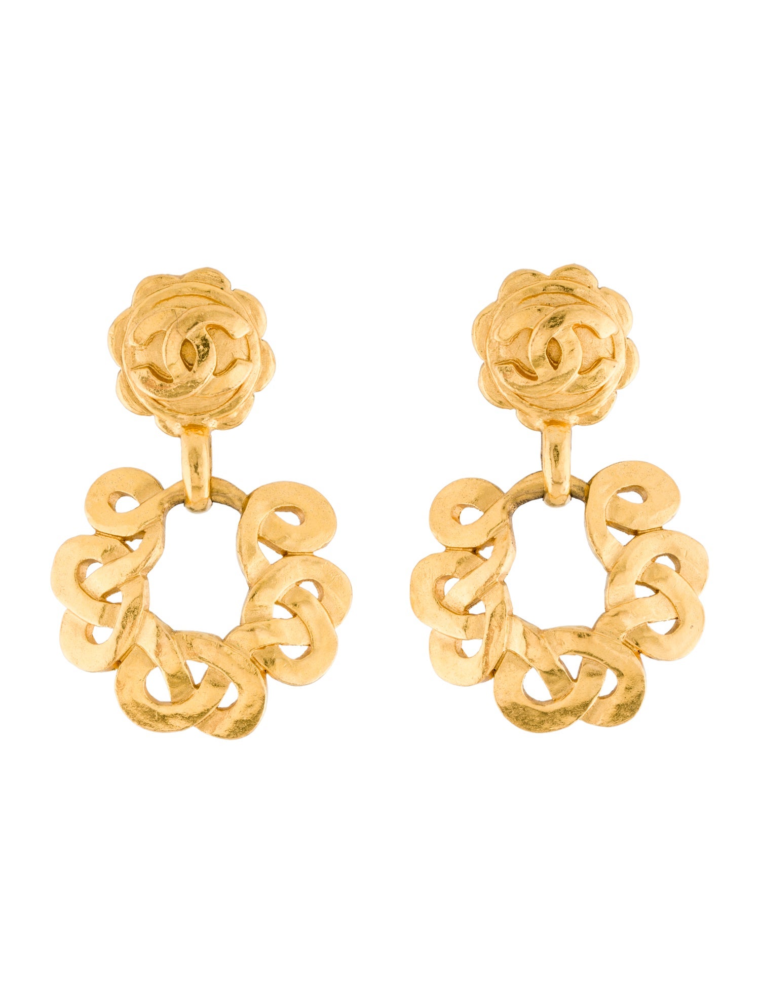 Chanel Vintage Textured CC Drop Earrings