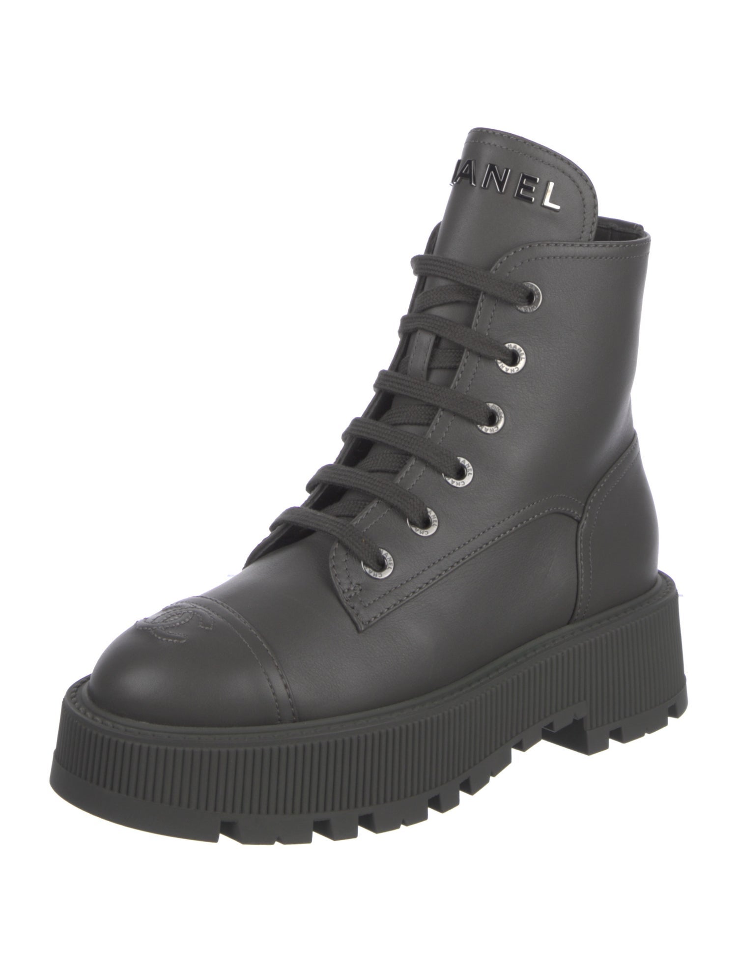 Chanel Interlocking CC Logo Leather Combat Boots