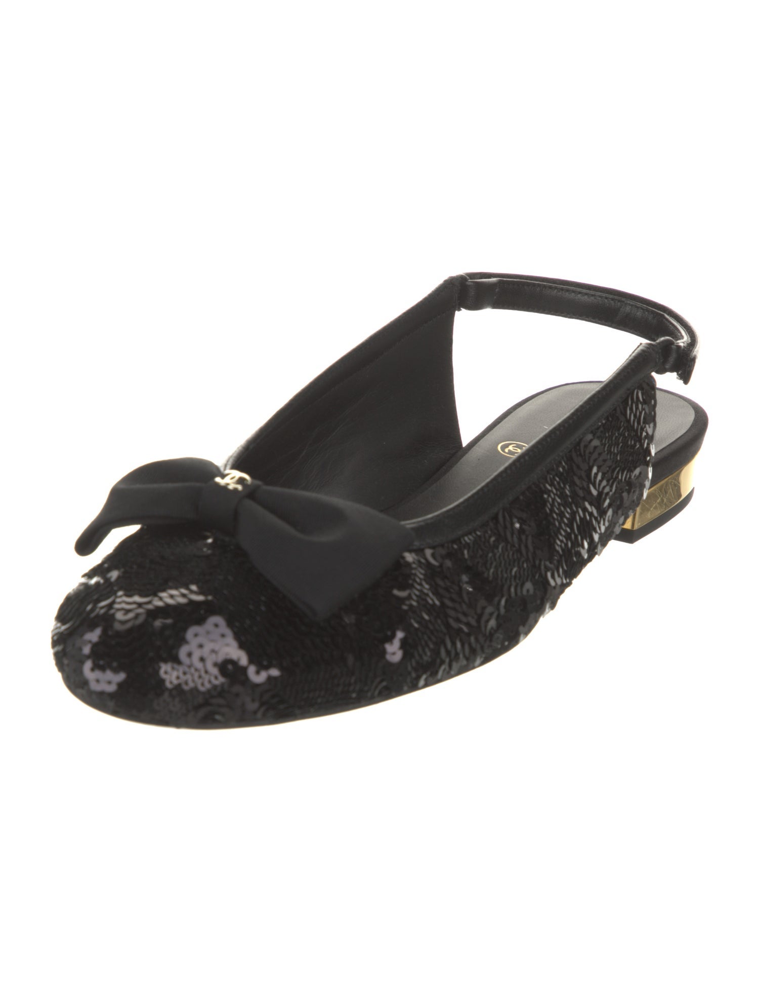 Chanel Interlocking CC Logo Sequins Slingback Flats