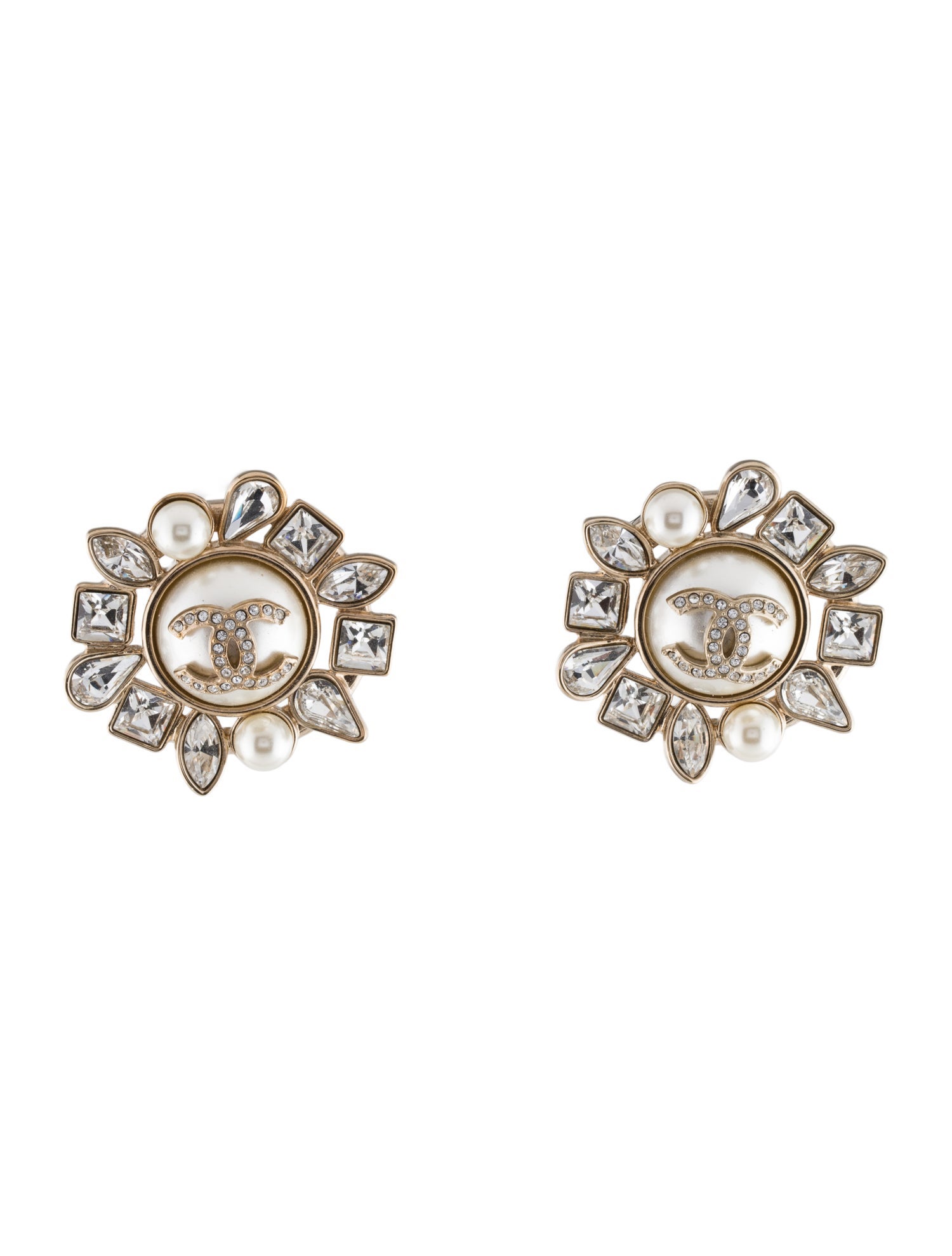 Chanel Faux Pearl & Strass CC Earrings