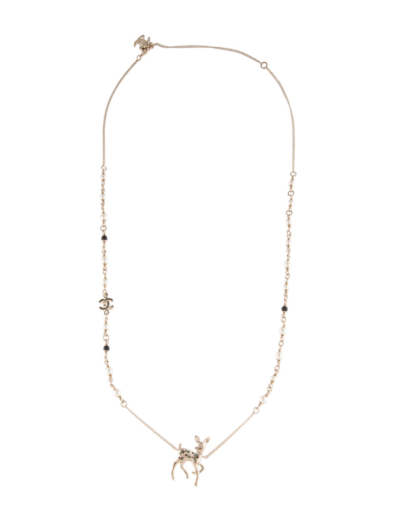Chanel 2026 Faux Pearl, Bead & Strass Deer Pendant Necklace