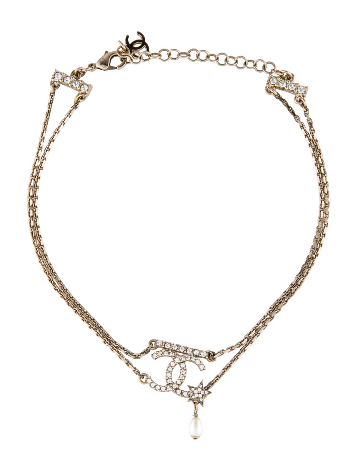 Chanel Faux Pearl & Strass CC Star Choker Necklace