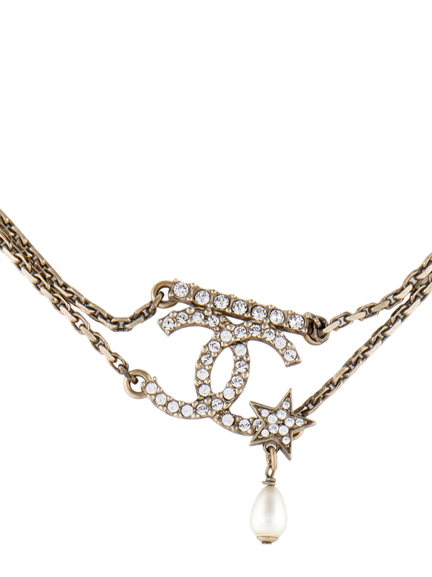 Chanel Faux Pearl & Strass CC Star Choker Necklace