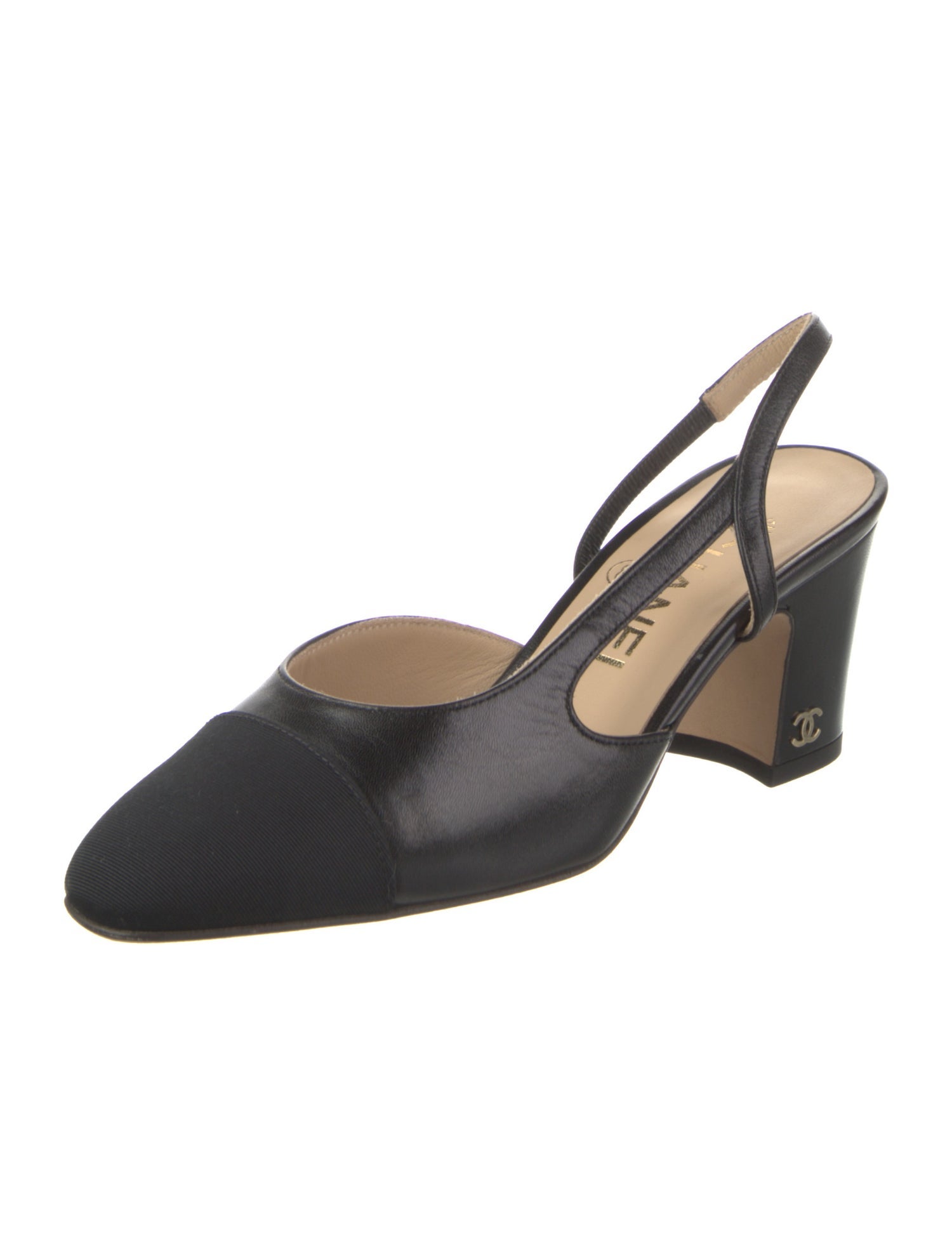 Chanel Interlocking CC Logo Leather Slingback Pumps