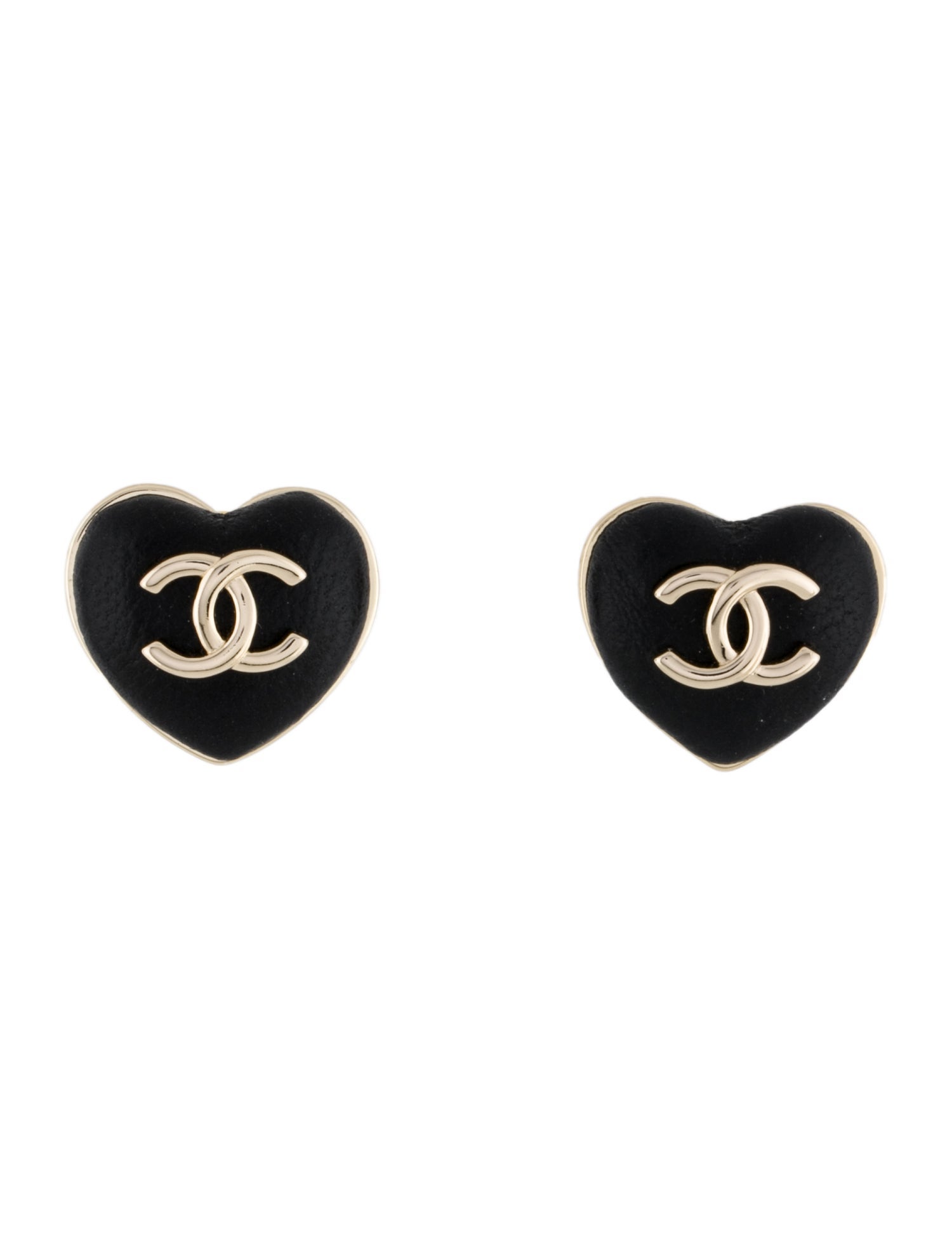 Chanel Leather CC Heart Stud Earrings
